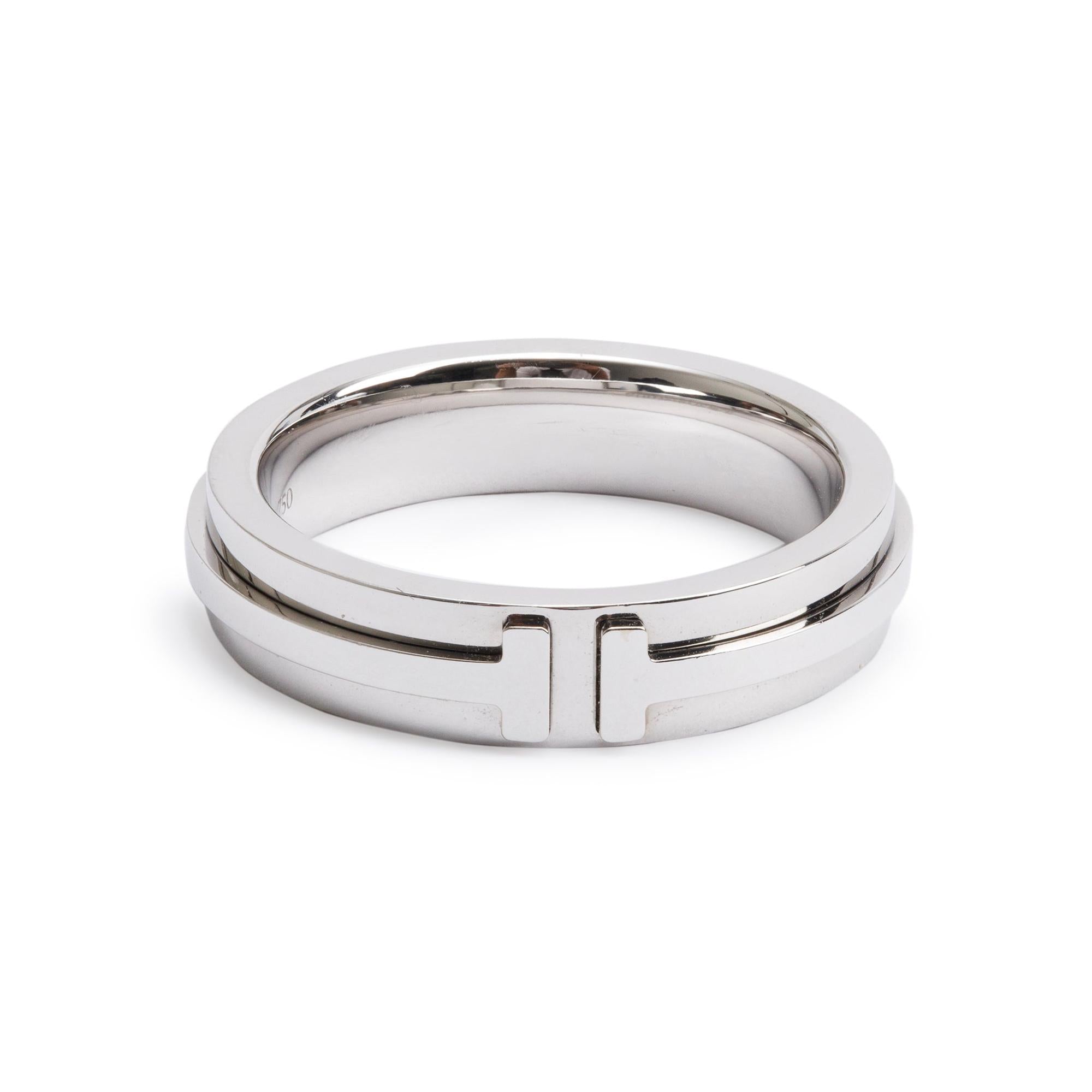 Tiffany & Co. 18k White Gold 4.5 MM T Narrow Ring, Size 6 w/ Box & Receipt