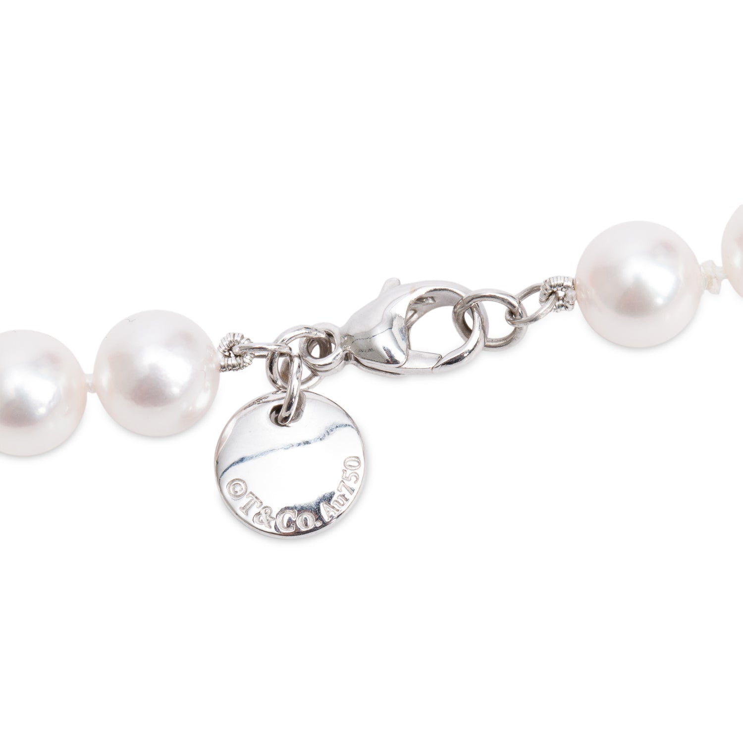 Tiffany & Co. 18k White Gold 7.5-8 MM Akoya Cultured Pearl Necklace w/ Box