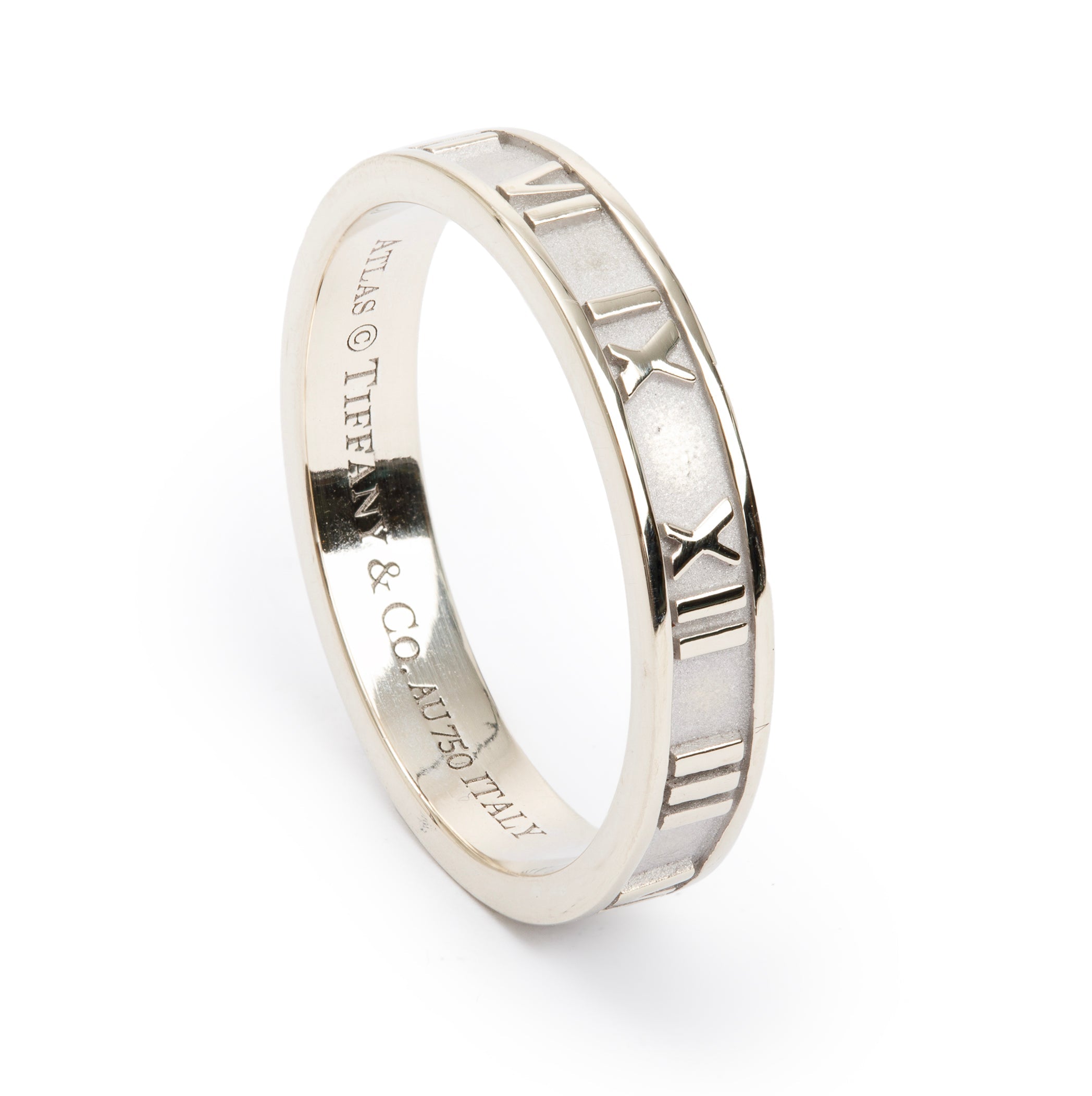 Tiffany & Co. 18k White Gold Atlas Narrow Band Ring, Size 9.5 w/ Box
