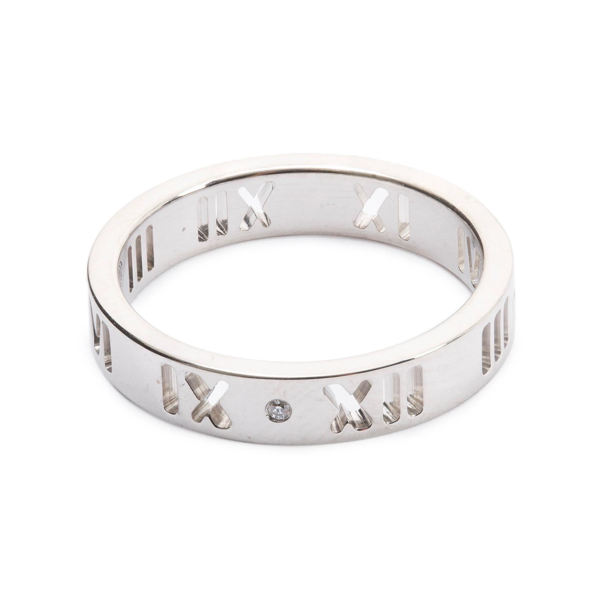 Tiffany & Co. 18k White Gold Atlas Pierced Ring with Diamonds w/ Box