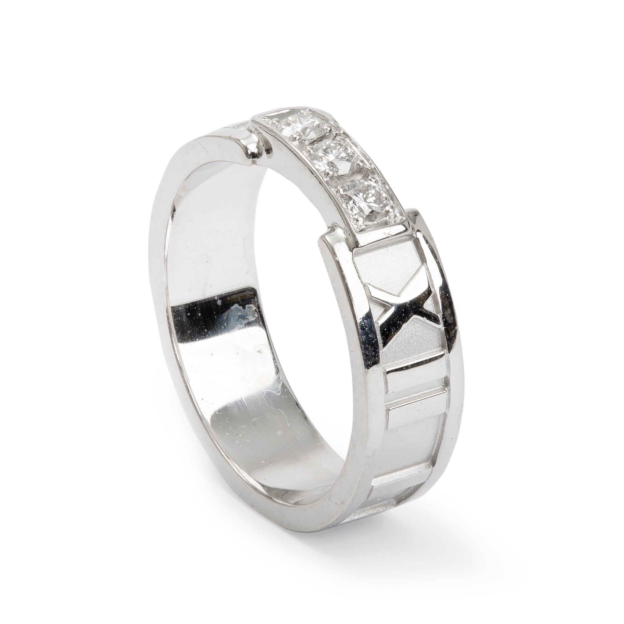 Tiffany & Co. 18k White Gold Atlas Ring with Diamonds, Size 5.5