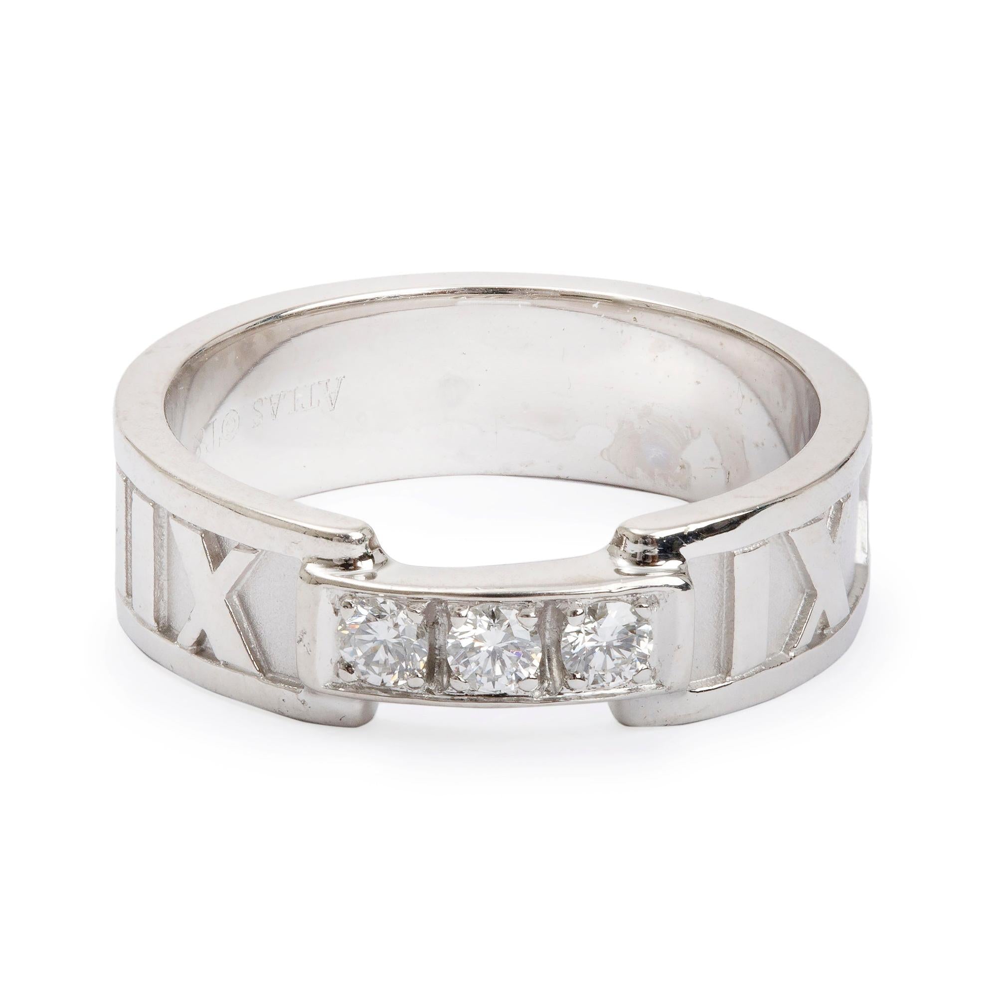 Tiffany & Co. 18k White Gold Atlas Ring with Diamonds, Size 5.5