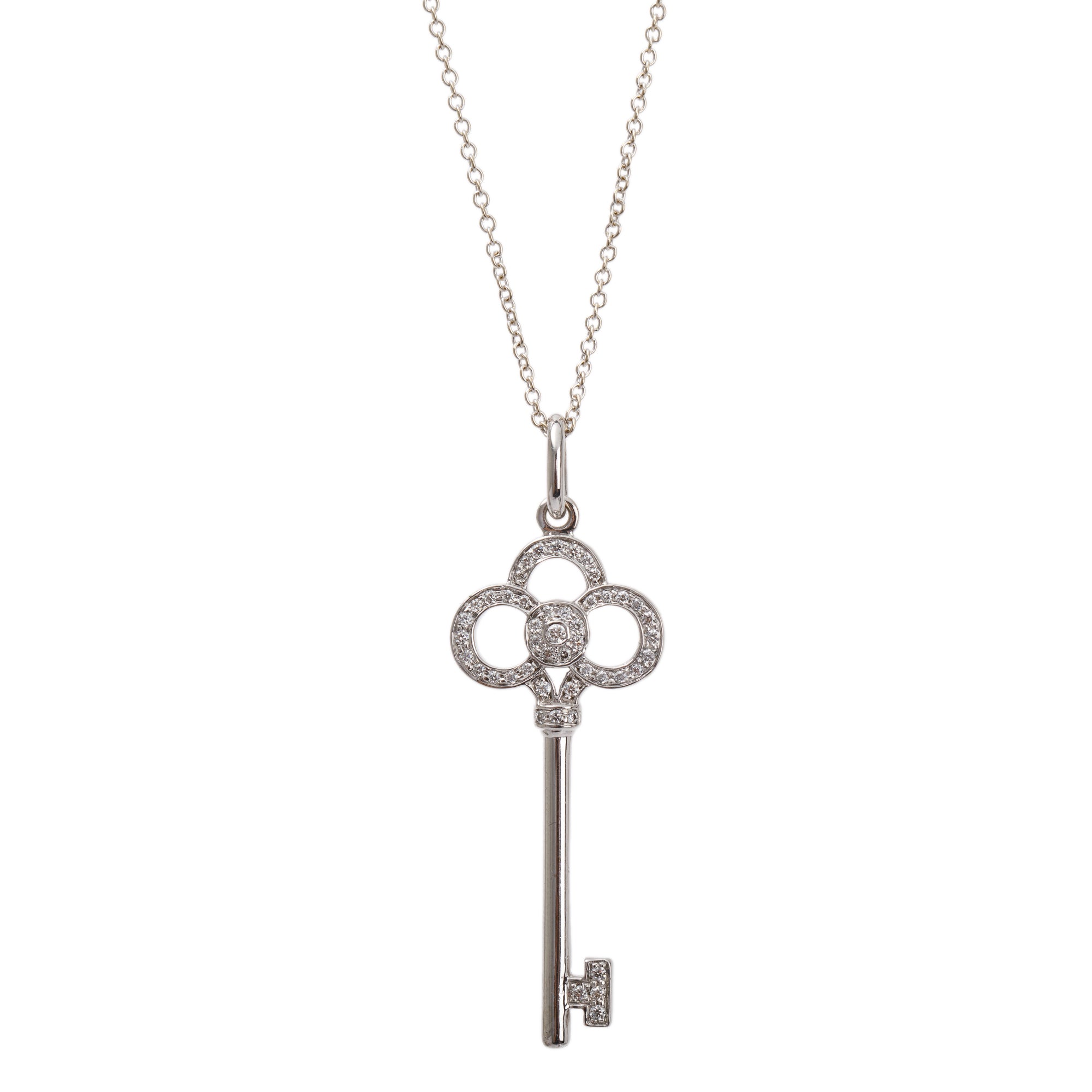 Tiffany & Co. 18k White Gold & Diamond Crown Key Pendant Necklace