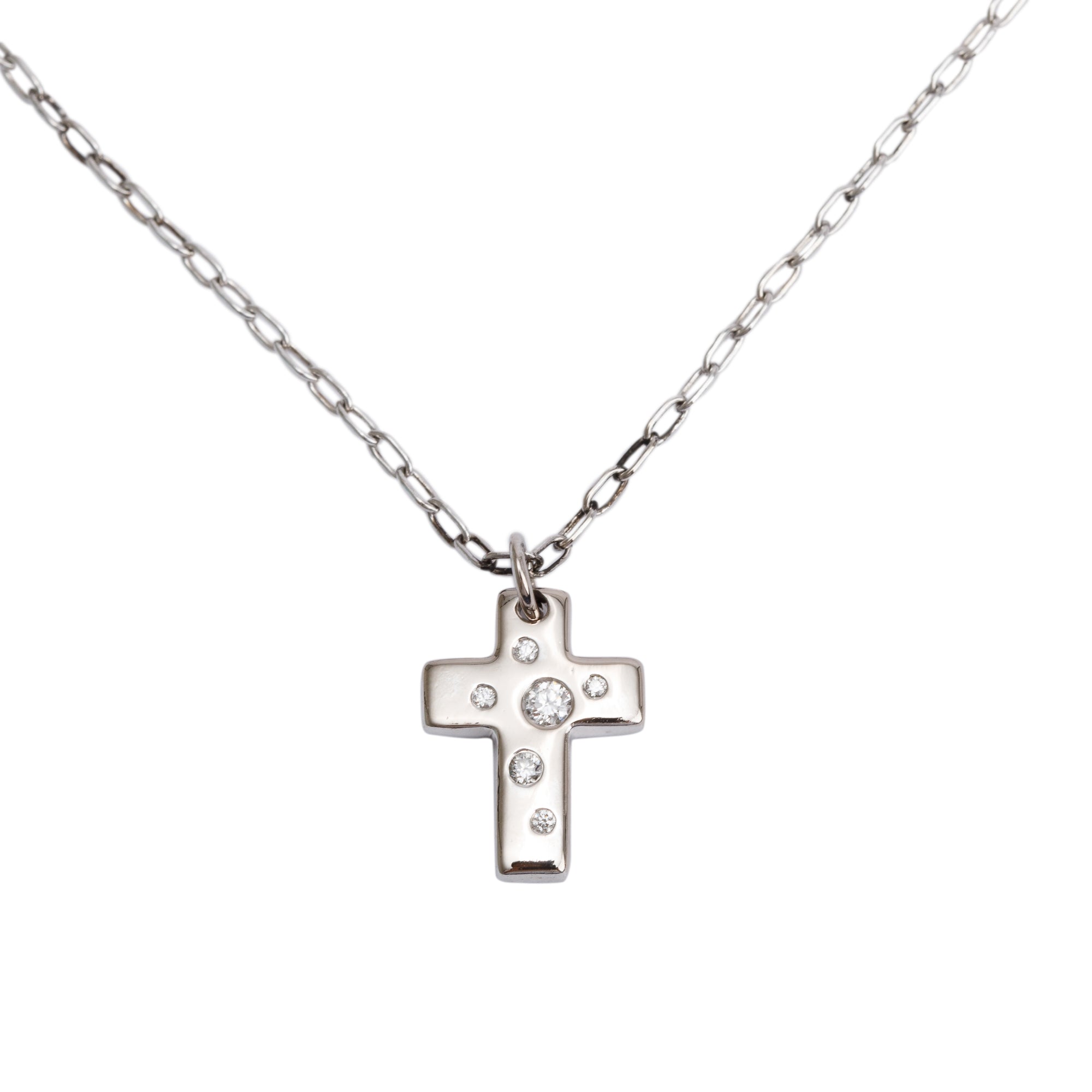 Tiffany & Co. 18k White Gold Diamond Etoile Cross Pendant Necklace w/ Box