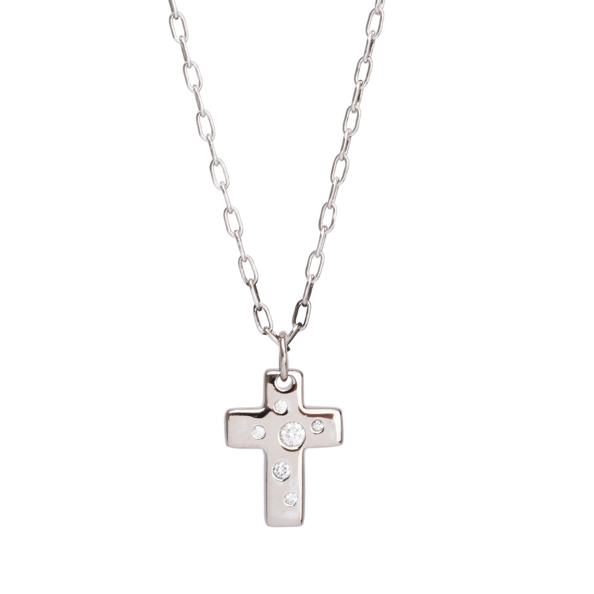 Tiffany & Co. 18k White Gold Diamond Etoile Cross Pendant Necklace w/ Box