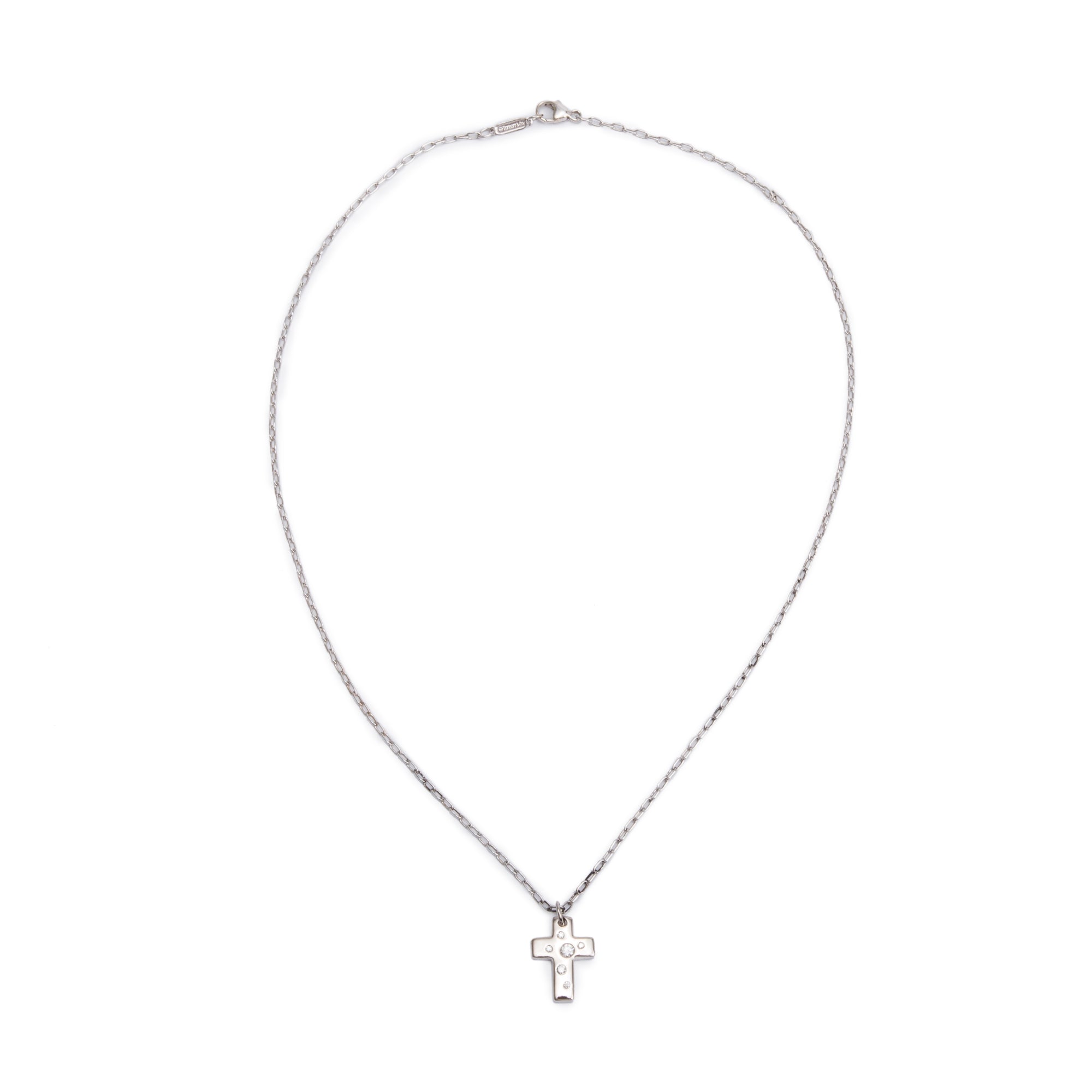 Tiffany & Co. 18k White Gold Diamond Etoile Cross Pendant Necklace w/ Box