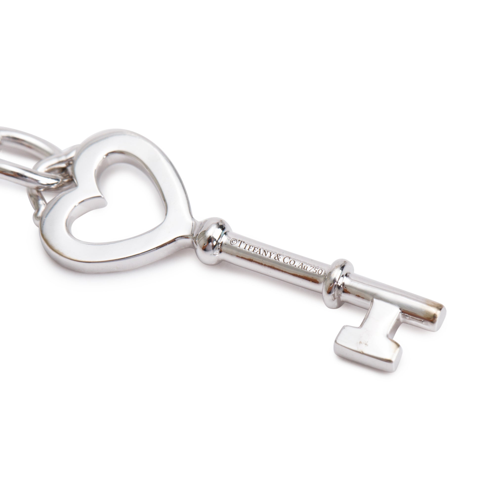 Tiffany & Co. 18k White Gold Diamond Heart Key Pendant w/ Box