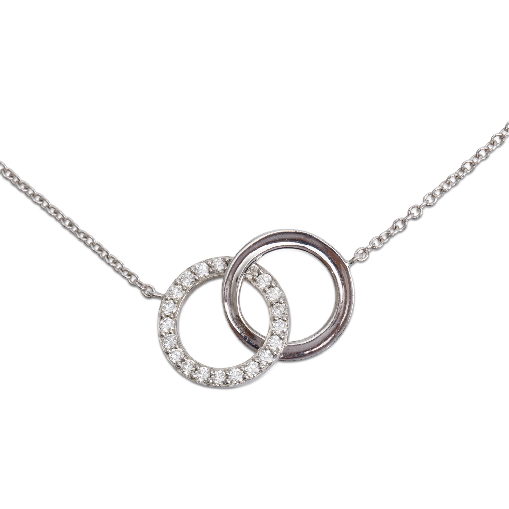 Tiffany & Co. 18k White Gold Diamond Interlocking Circles Pendant Necklace w/ Box