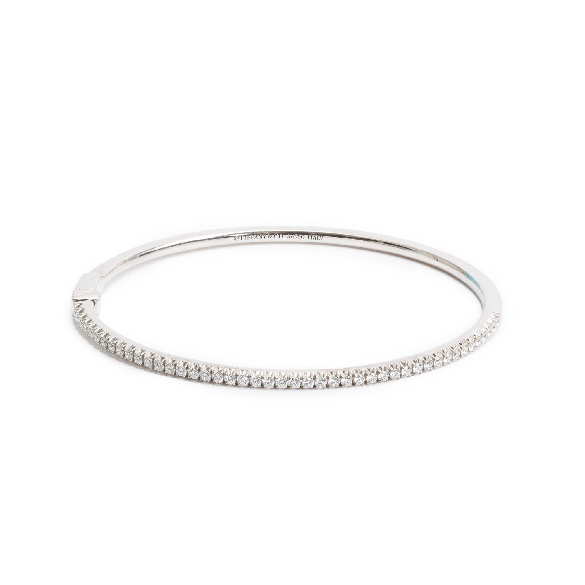Tiffany & Co. 18k White Gold Diamond Metro Hinged Bangle Bracelet w/ Box