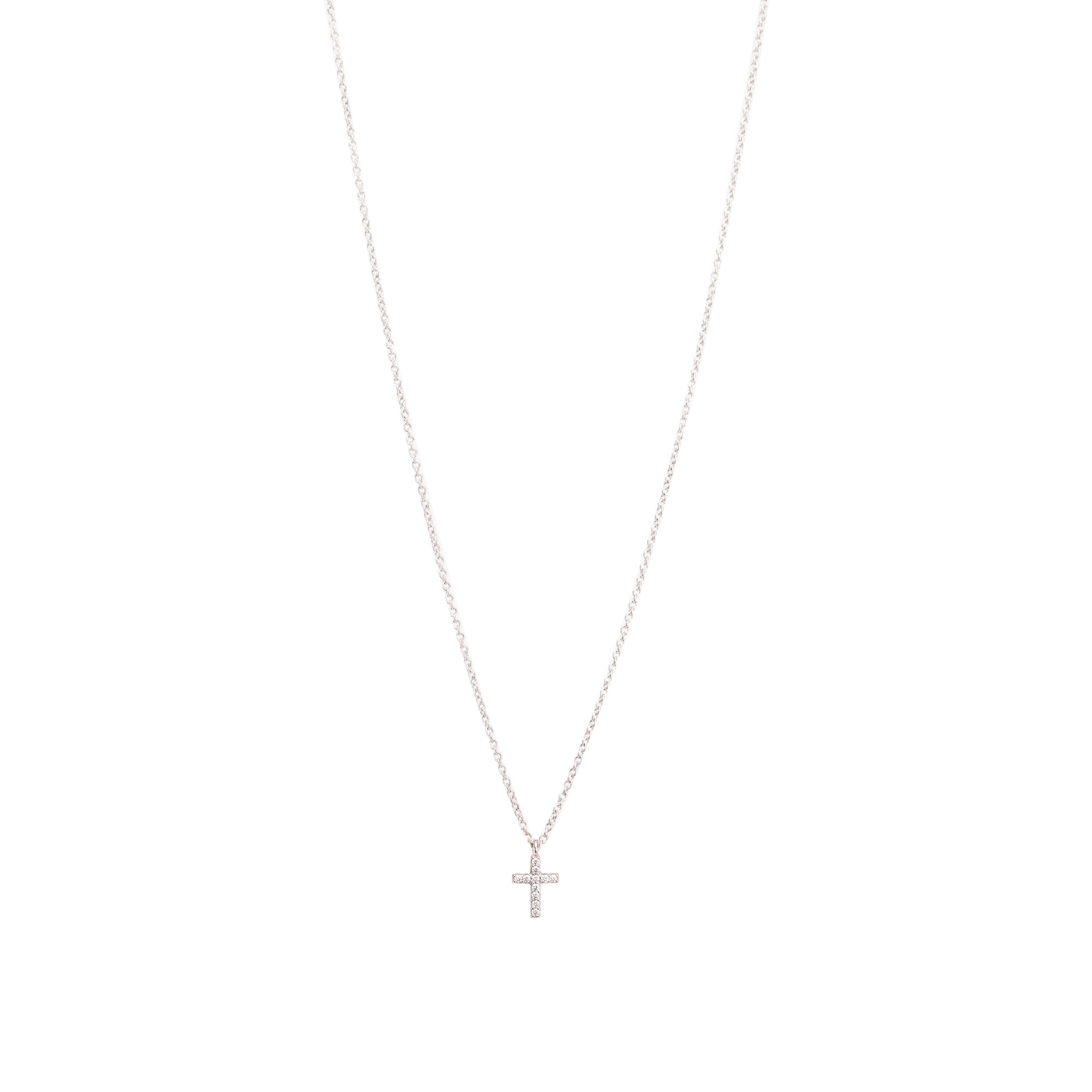 Tiffany & Co. 18k White Gold Diamond Mini Cross Pendant Necklace