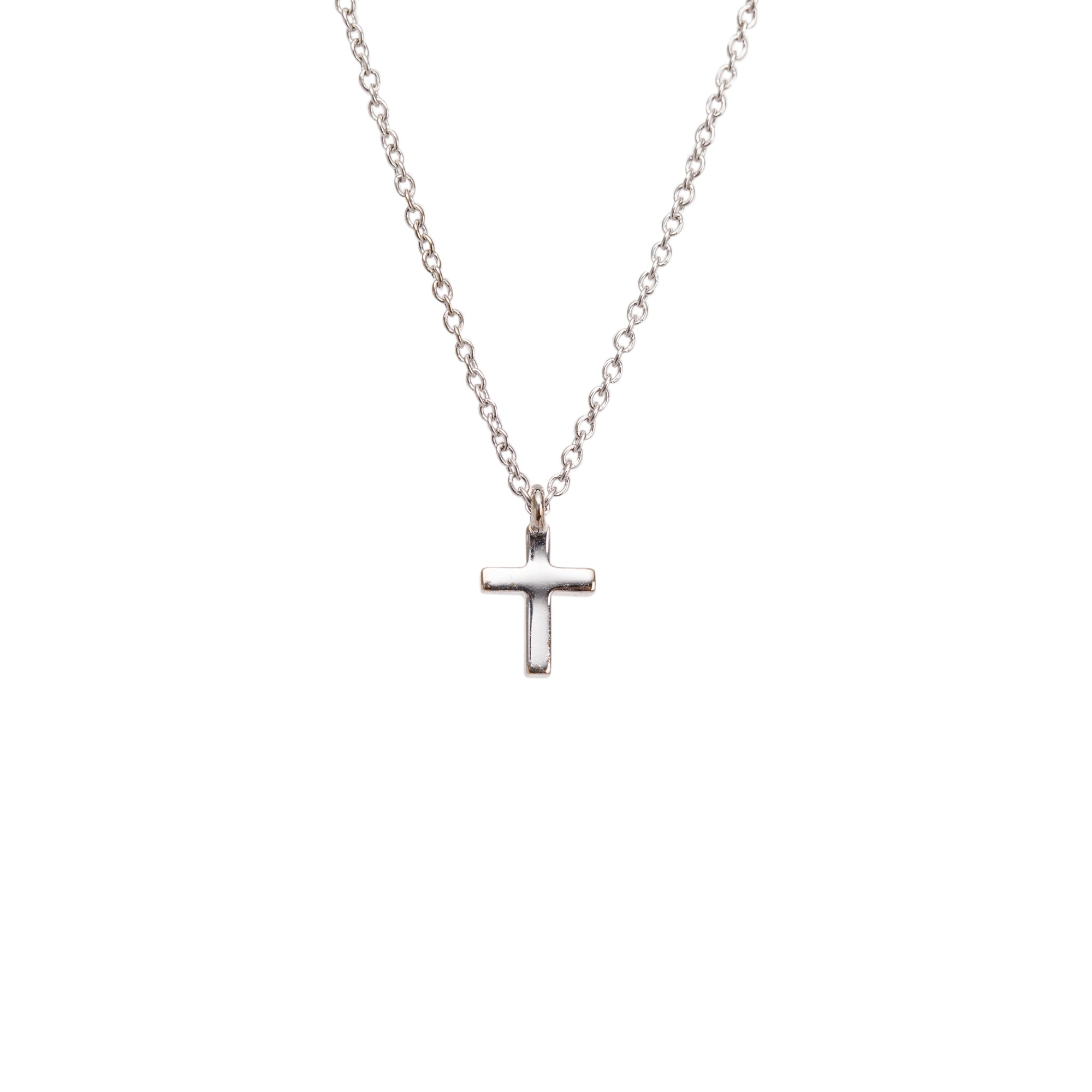 Tiffany & Co. 18k White Gold Diamond Mini Cross Pendant Necklace