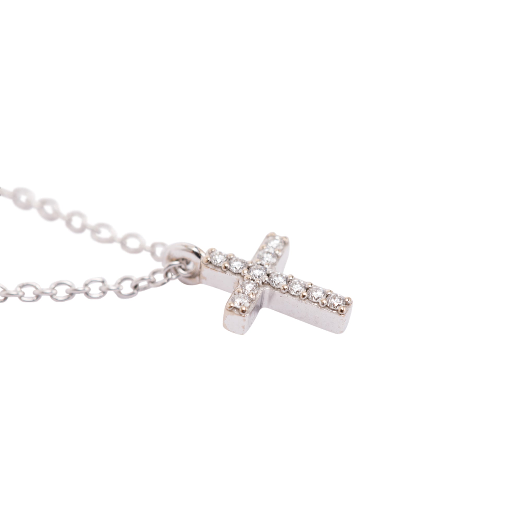 Tiffany & Co. 18k White Gold Diamond Mini Cross Pendant Necklace