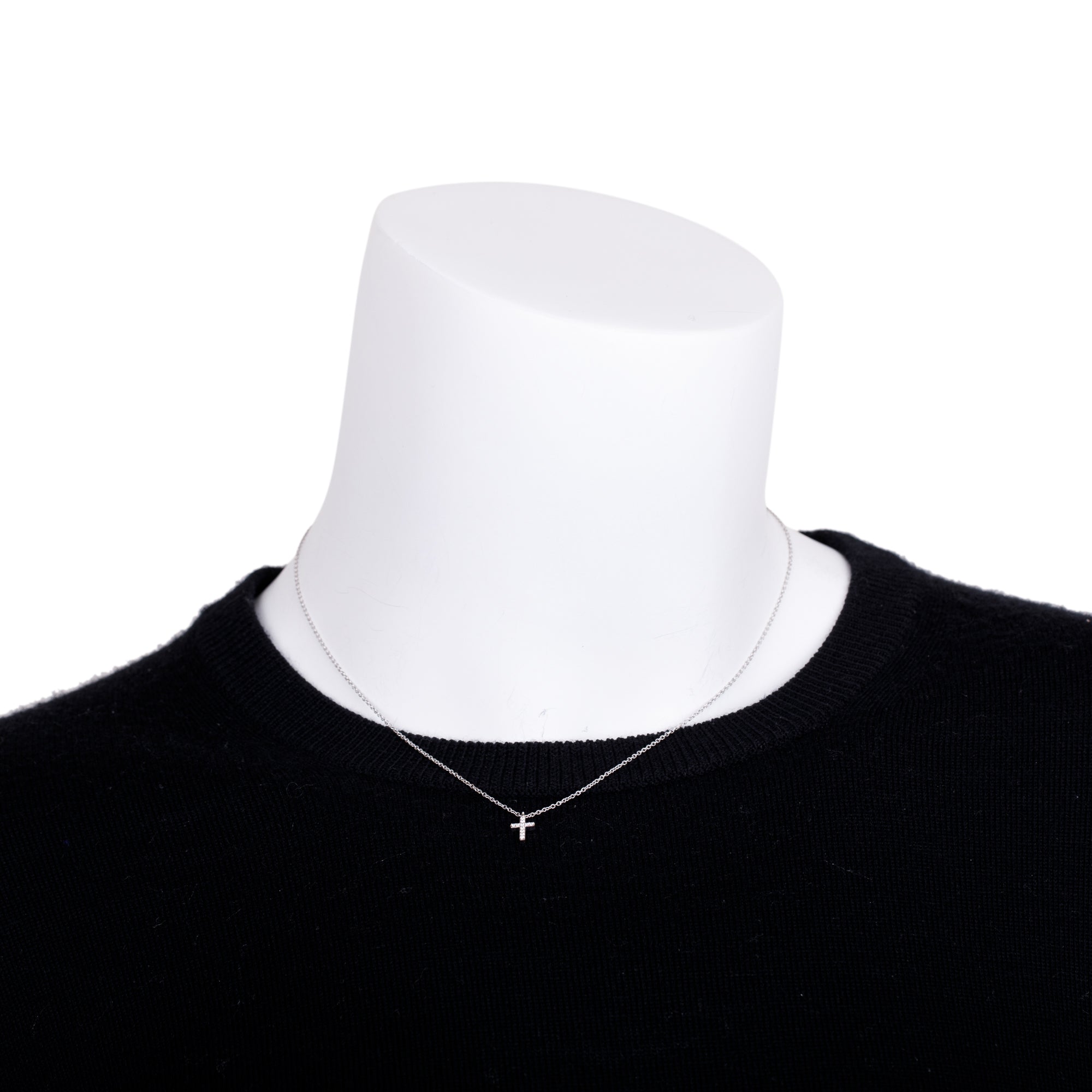 Tiffany & Co. 18k White Gold Diamond Mini Cross Pendant Necklace