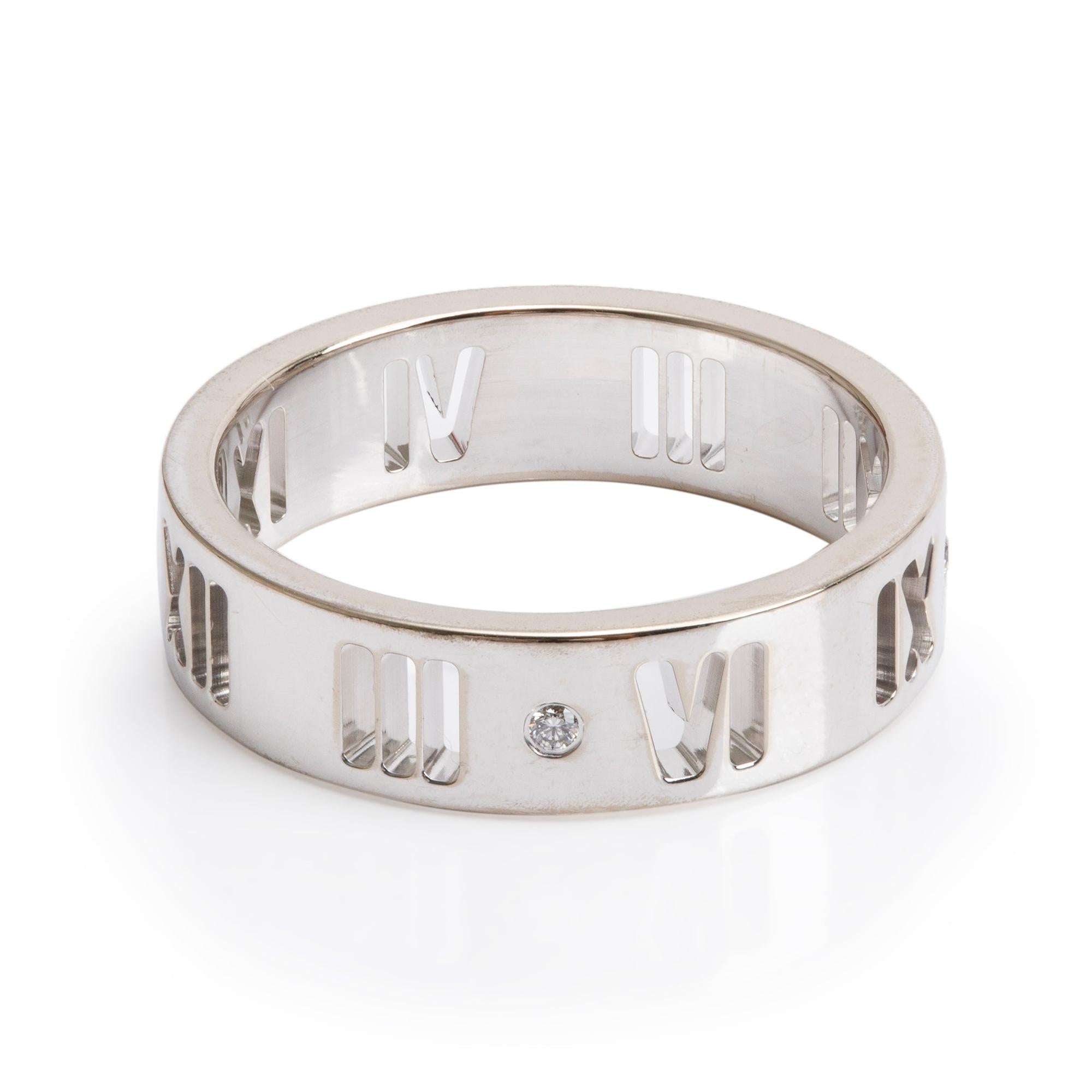 Tiffany & Co. 18k White Gold Diamond Pierced Atlas 5 MM Ring, Size 5.75