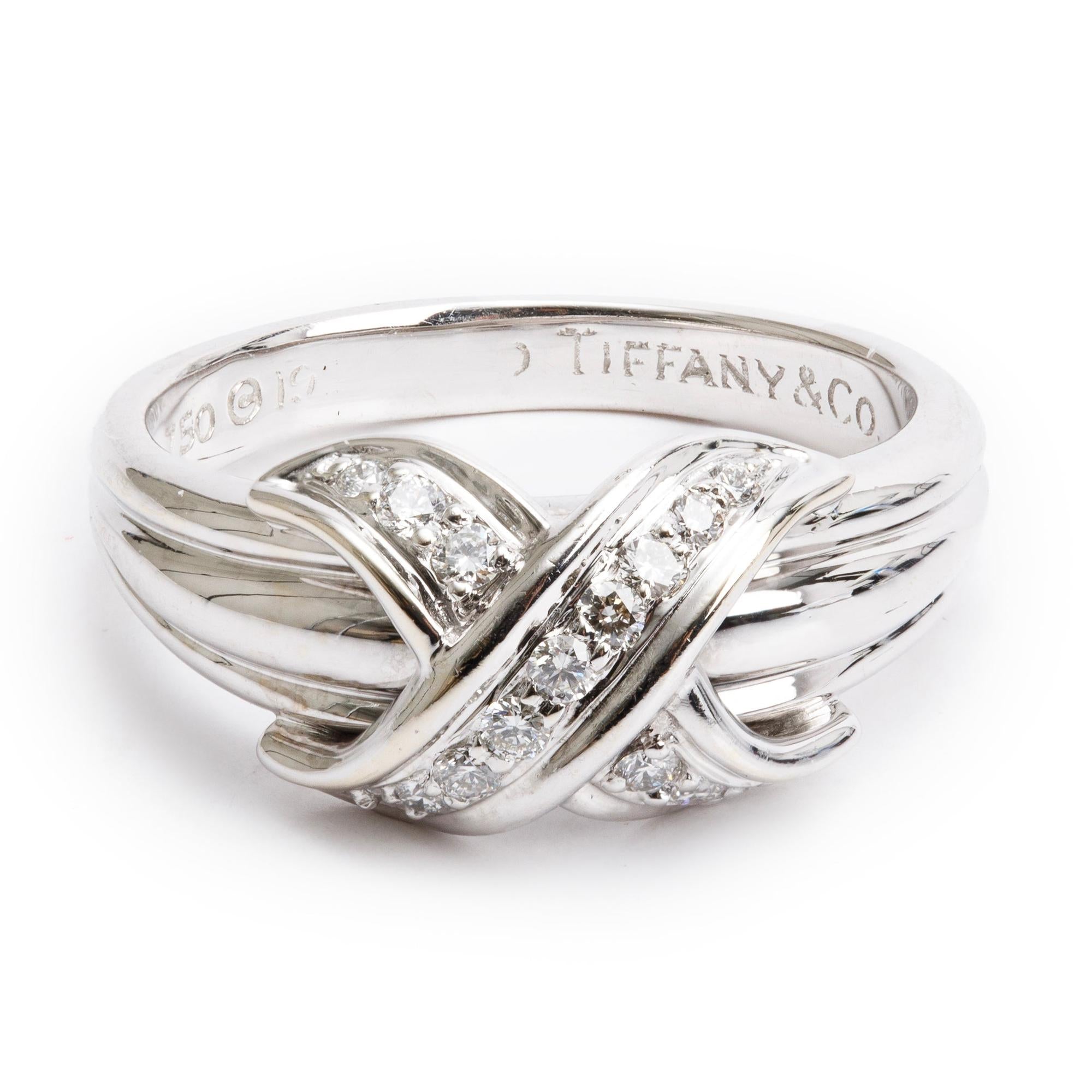 Tiffany & Co. 18k White Gold Diamond Signature X Ring, Size 7.25