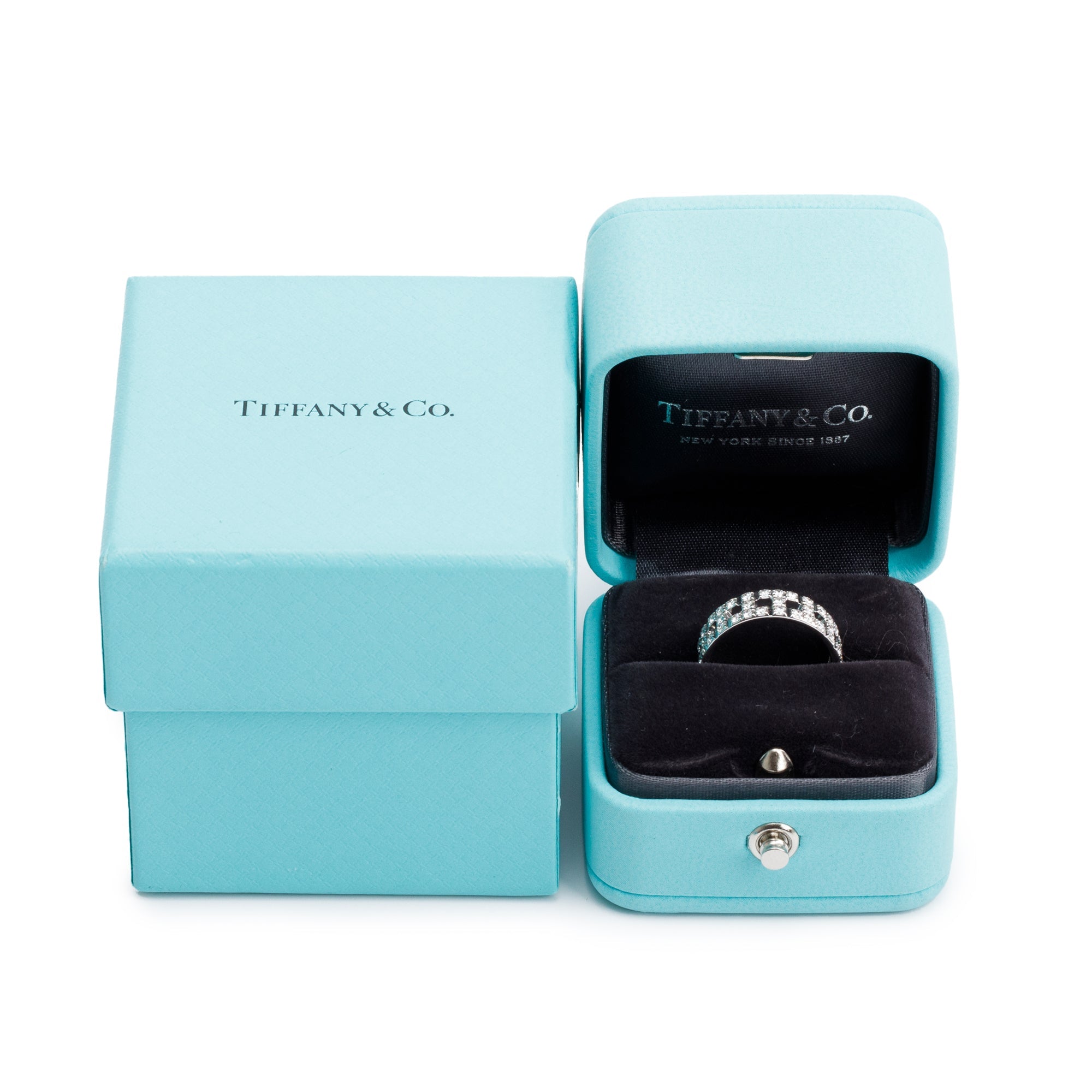 Tiffany & Co. 18k White Gold Diamond T True Wide 5.5 MM Ring, Size 4.75 w/ Box