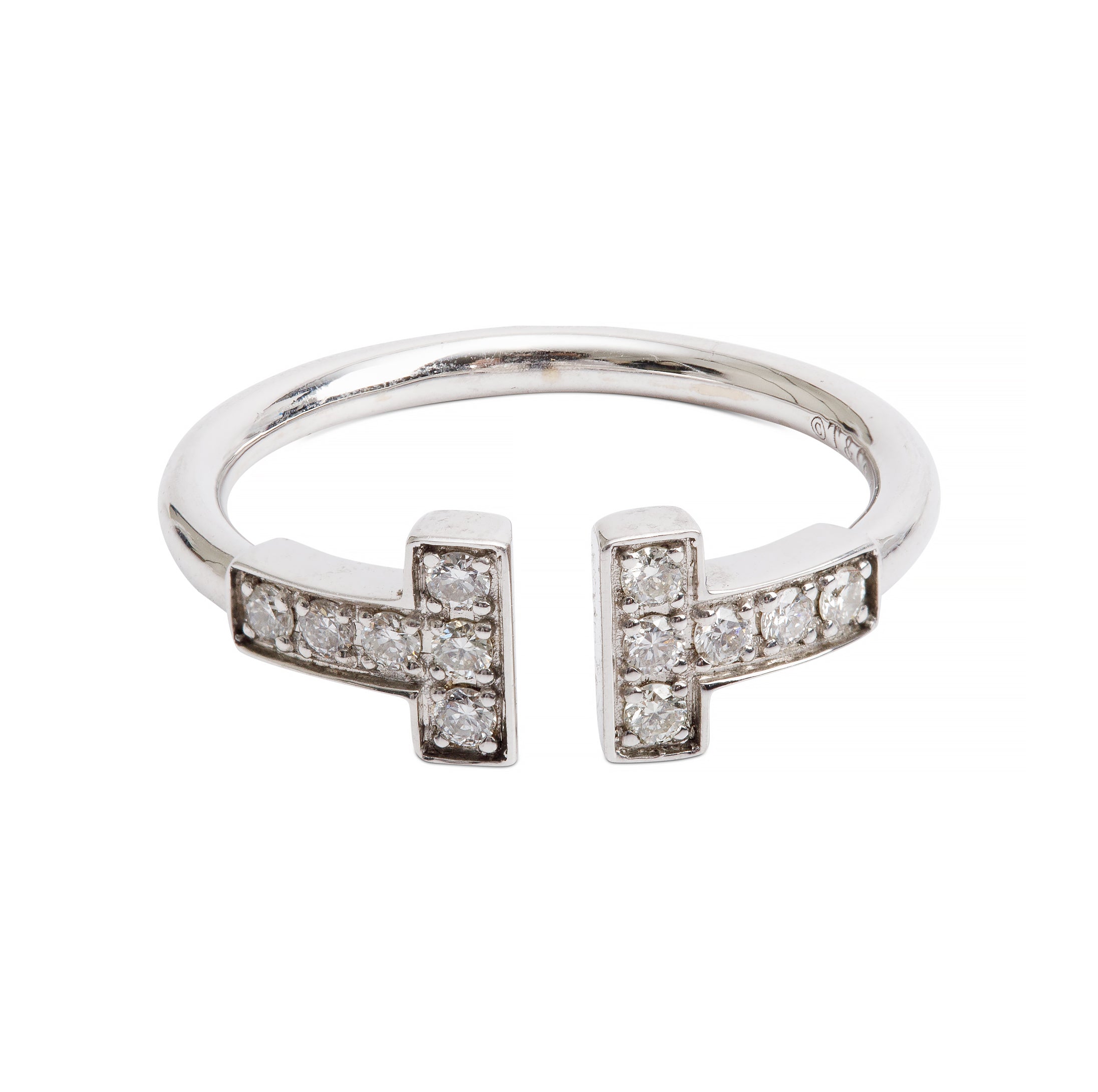 Tiffany & Co. 18k White Gold Diamond T Wire Ring, Size 4