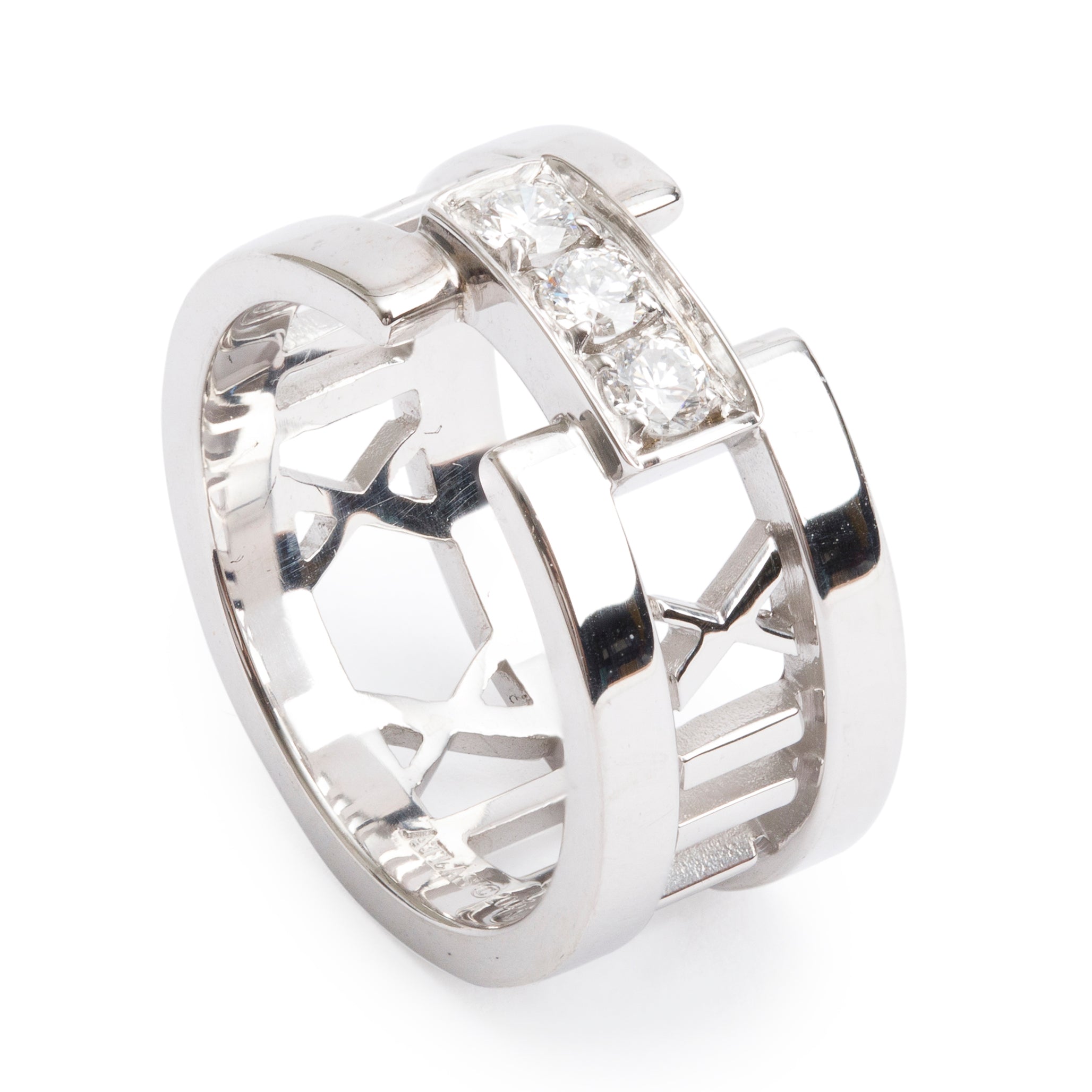 Tiffany & Co. 18k White Gold Diamond Wide Atlas Open Ring, Size 4