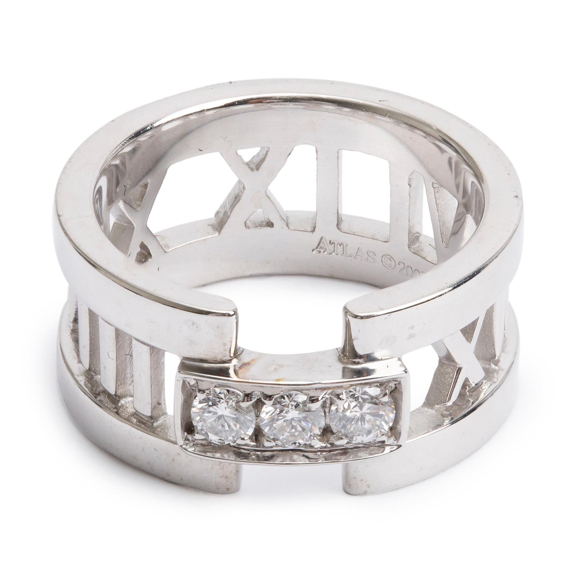 Tiffany & Co. 18k White Gold Diamond Wide Atlas Open Ring, Size 4