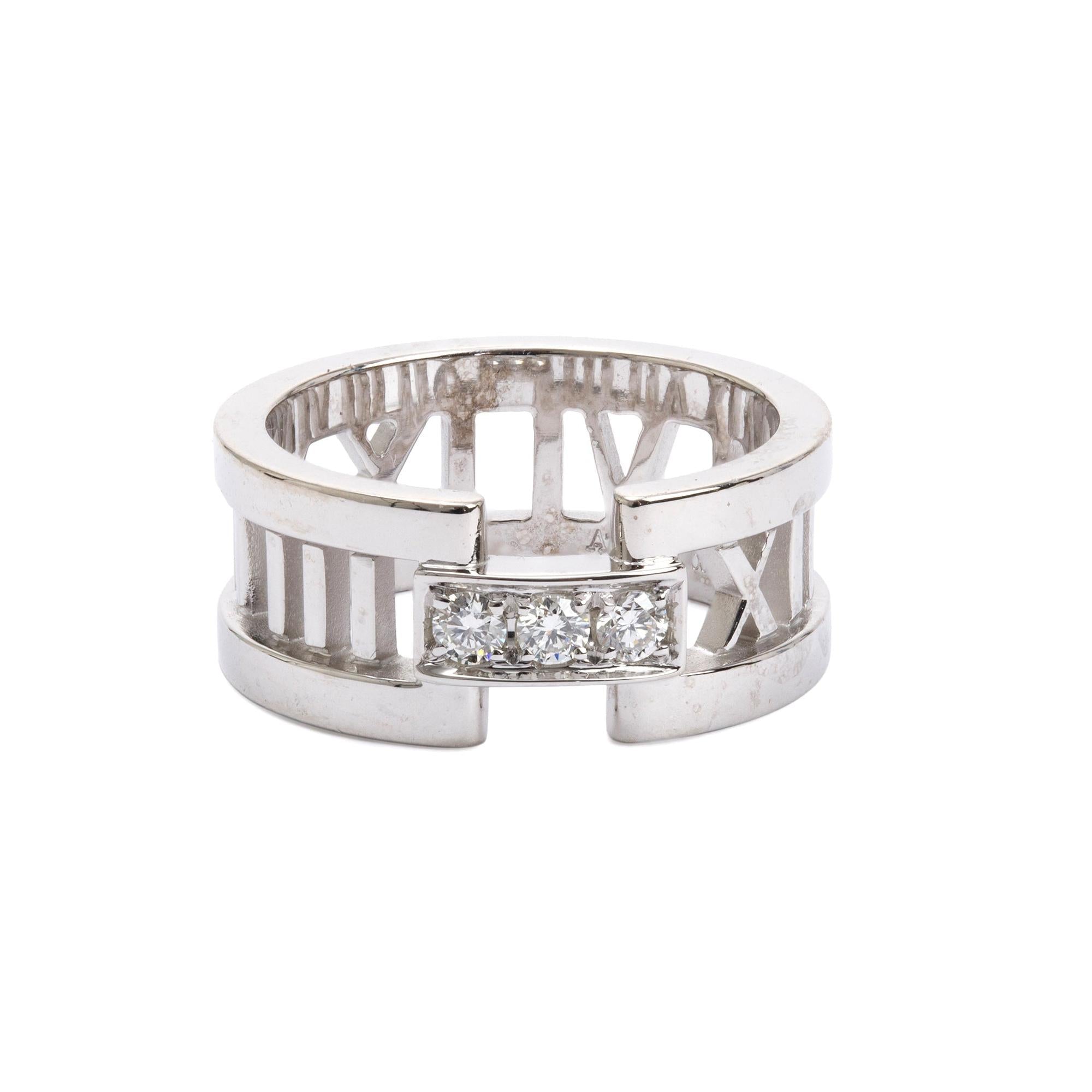 Tiffany & Co. 18k White Gold Diamond Wide Atlas Open Ring, Size 6.75 w/ Box