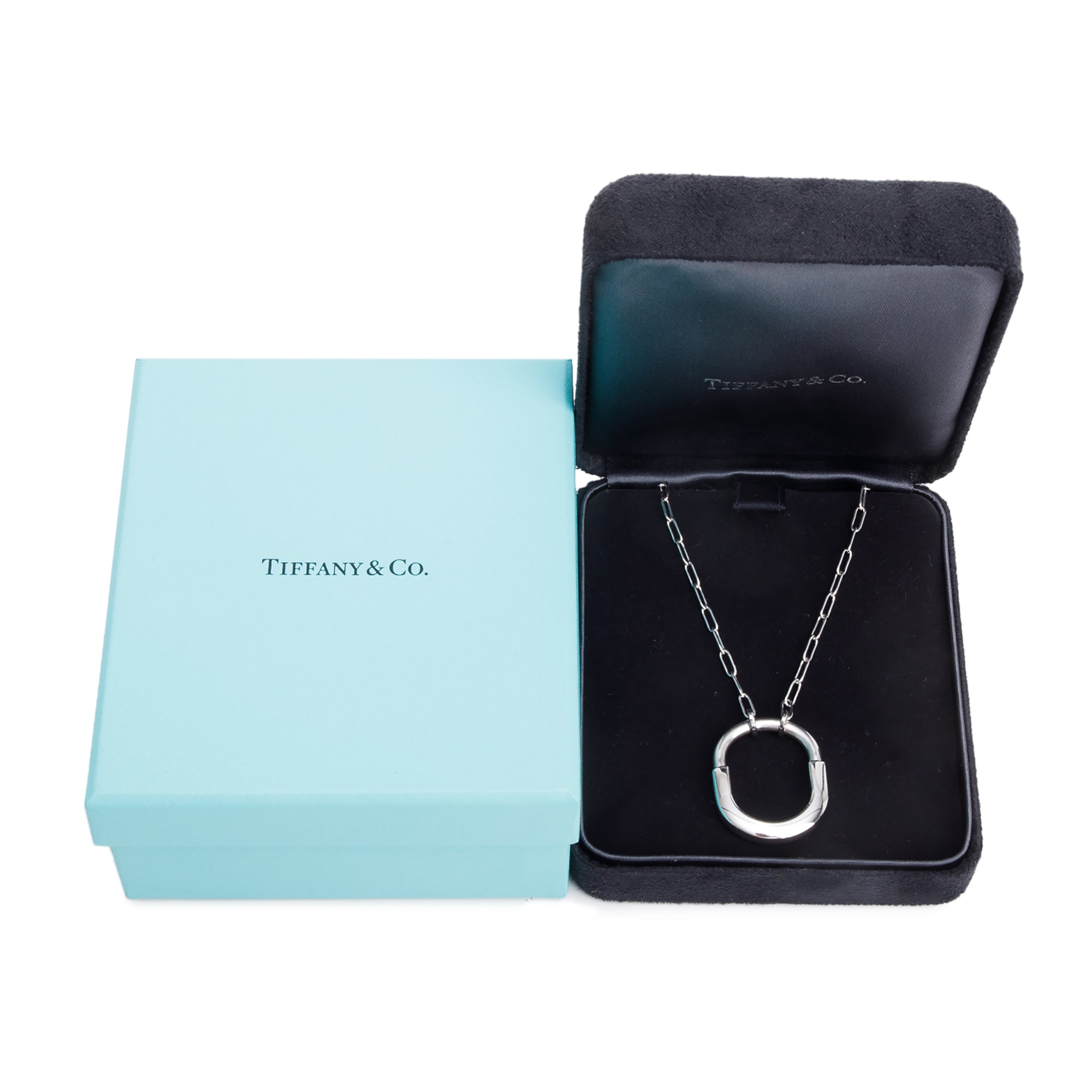 Tiffany & Co. 18k White Gold Medium Lock Pendant Necklace w/ Box