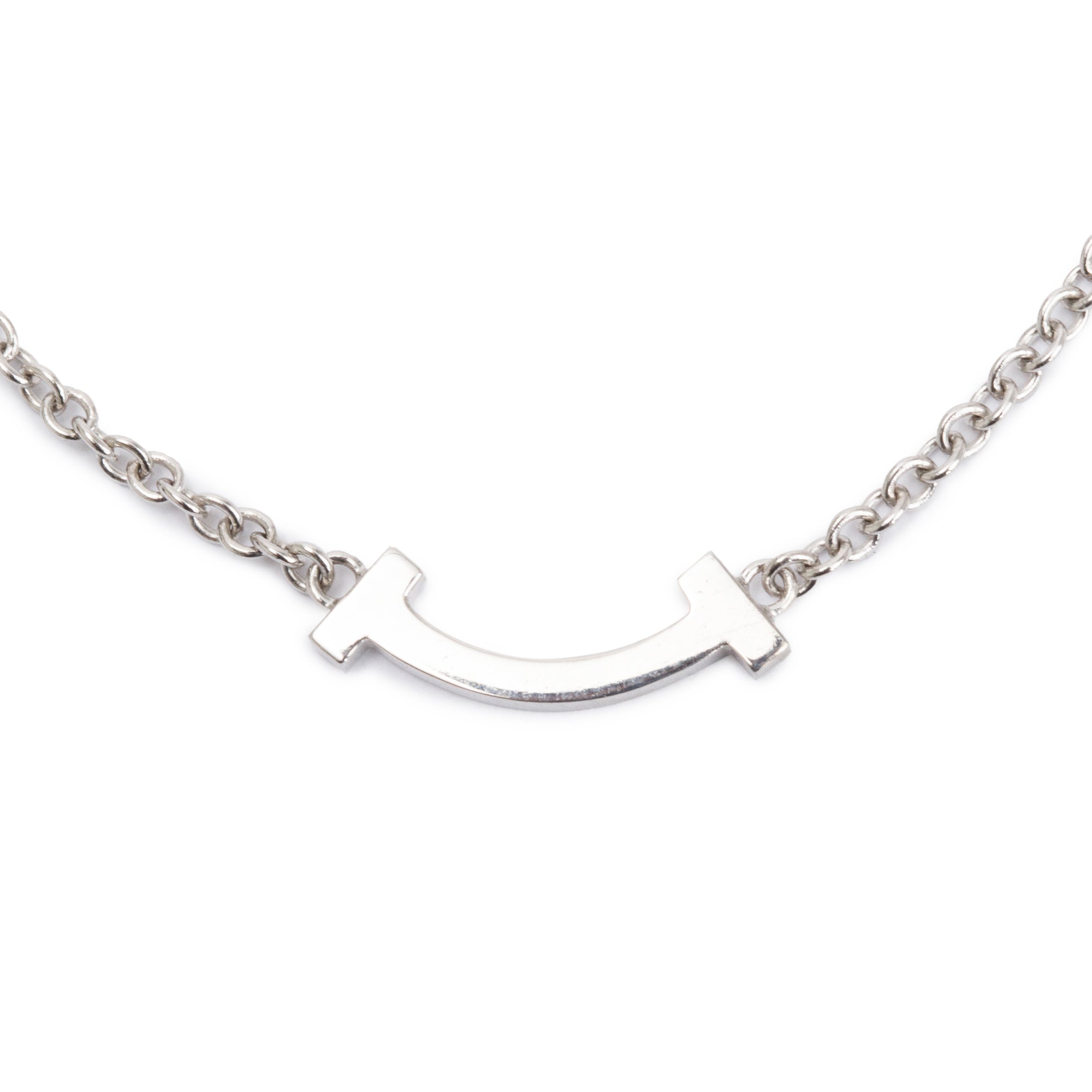 Tiffany & Co. 18k White Gold Mini T Smile Bracelet w/ Box