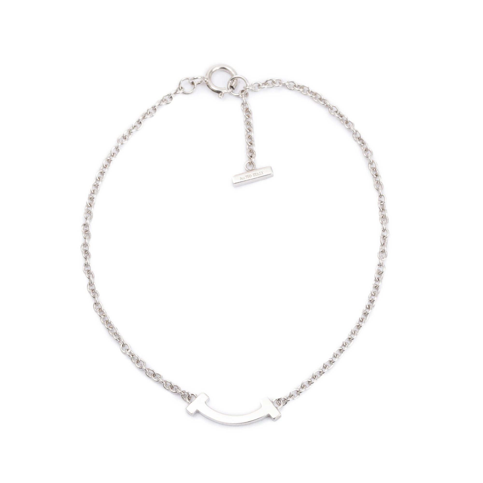 Tiffany & Co. 18k White Gold Mini T Smile Bracelet w/ Box