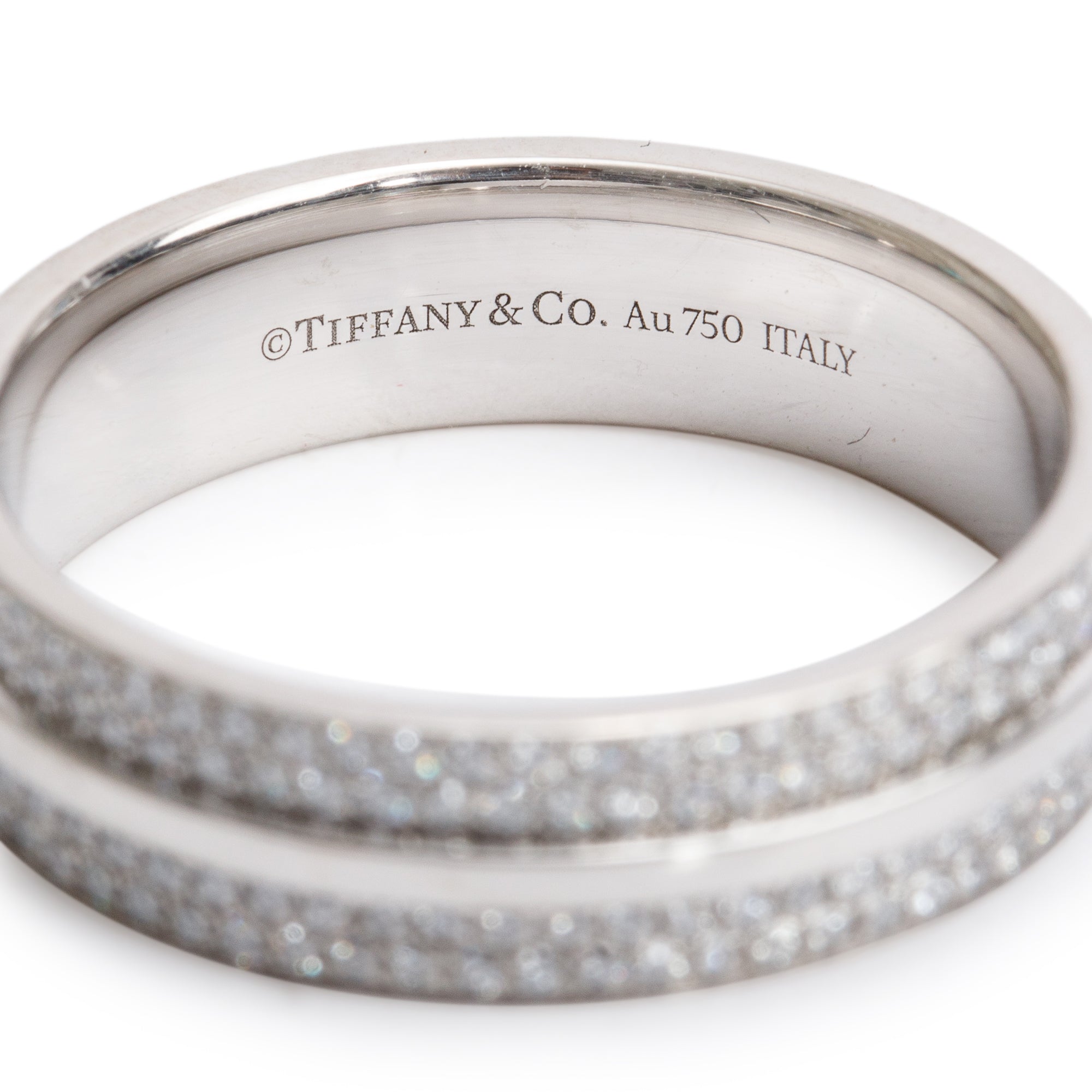 Tiffany & Co. 18k White Gold Pave Diamond T Wide Ring, Size 9.5 w/ Box