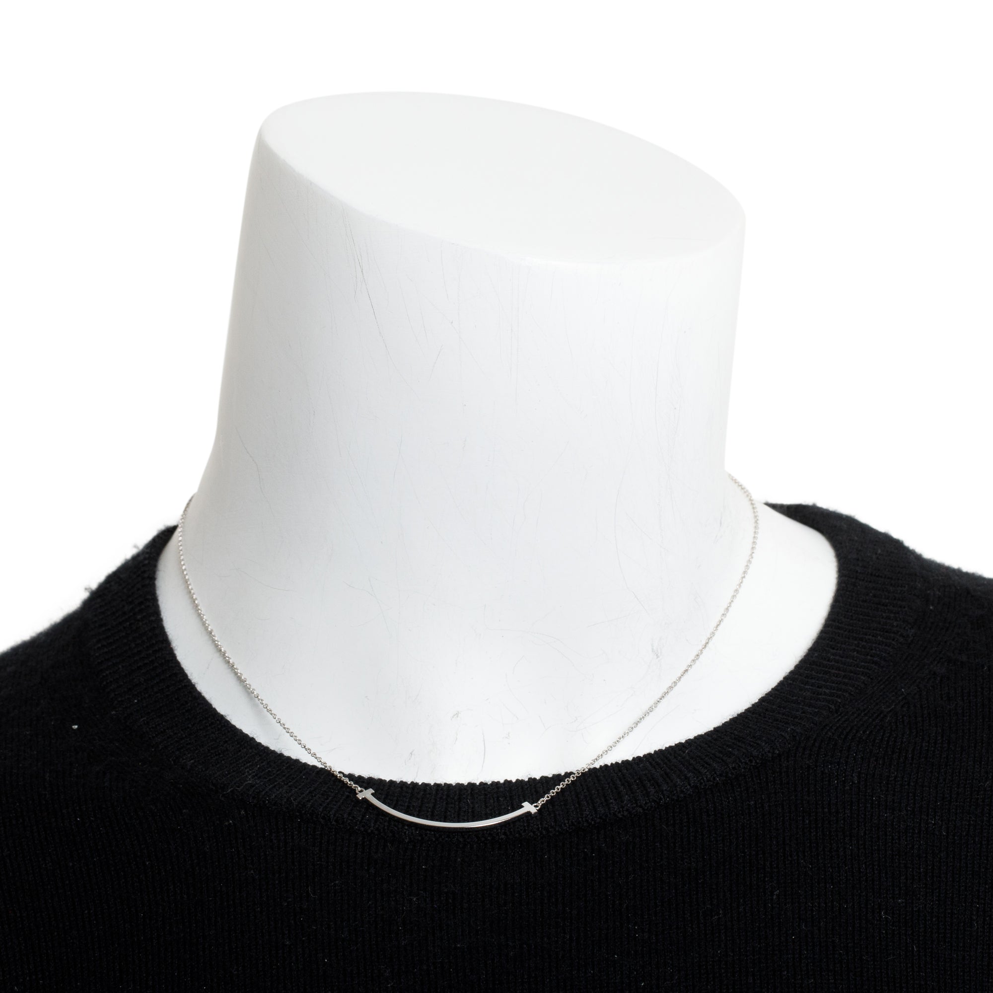 Tiffany & Co. 18k White Gold Small T Smile Pendant Necklace w/ Box