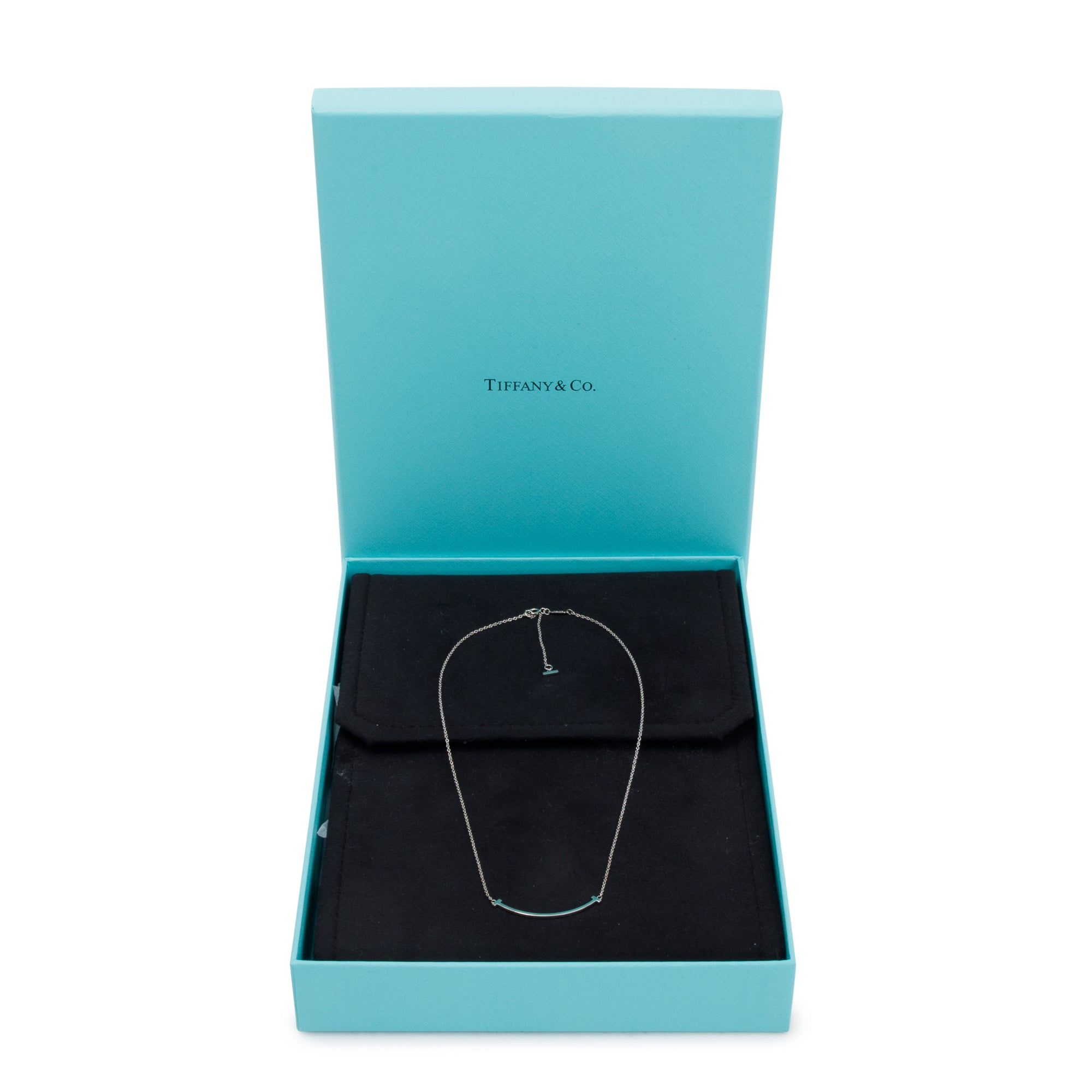 Tiffany & Co. 18k White Gold Small T Smile Pendant Necklace w/ Box