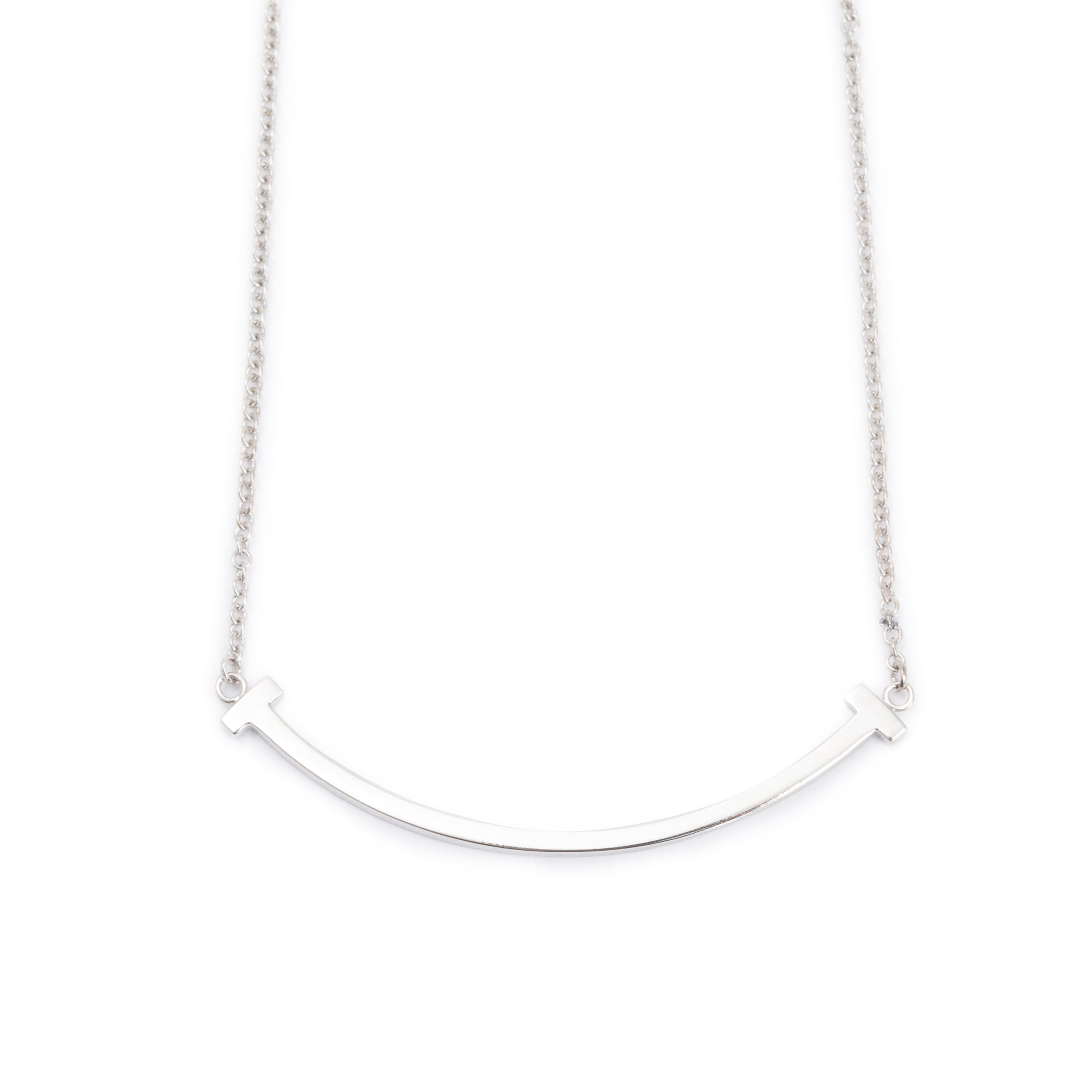 Tiffany & Co. 18k White Gold Small T Smile Pendant Necklace w/ Box
