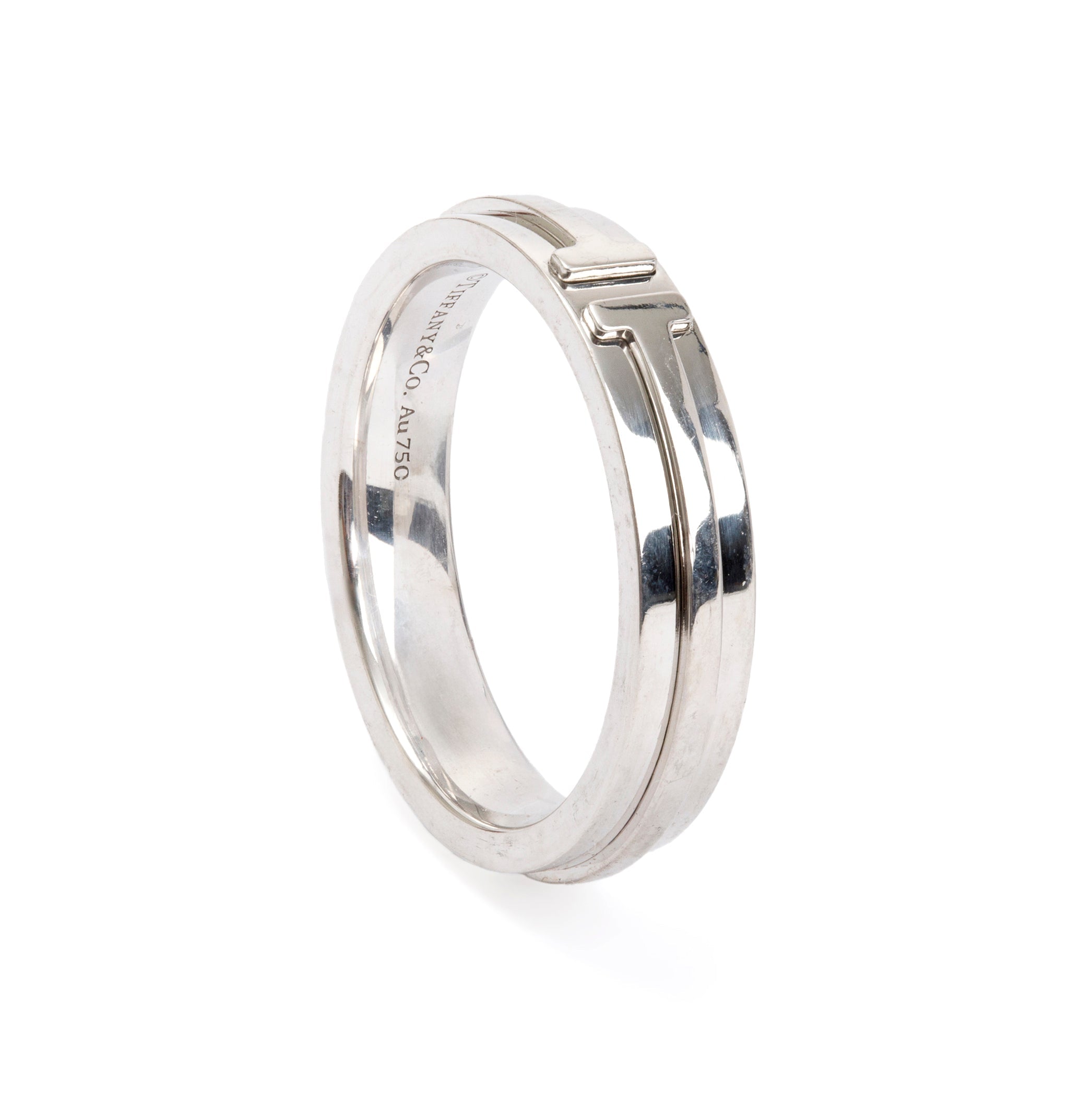 Tiffany & Co. 18k White Gold T Narrow Ring, Size 8.5 w/ Box