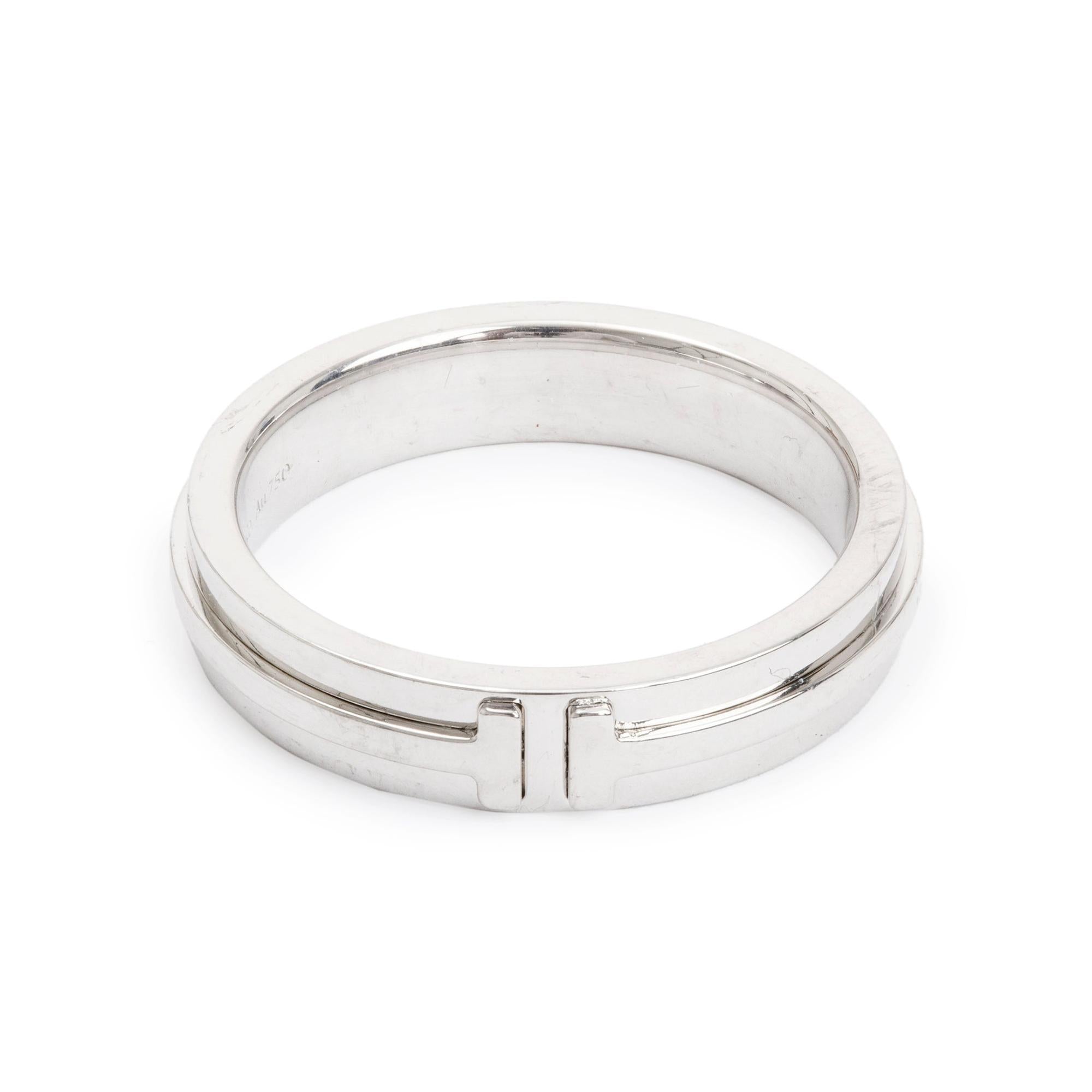 Tiffany & Co. 18k White Gold T Narrow Ring, Size 8.5 w/ Box