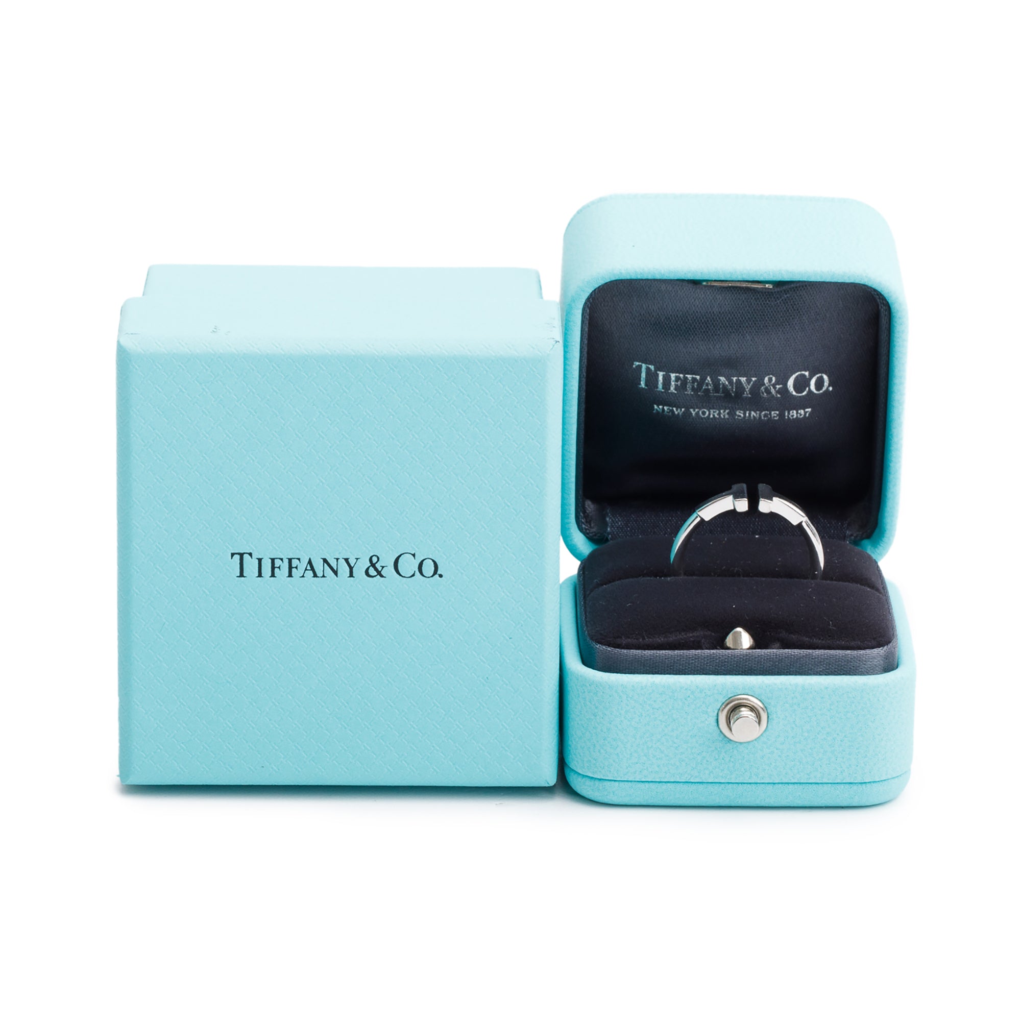 Tiffany & Co. 18k White Gold T Wire Ring, Size 6.75 w/ Box