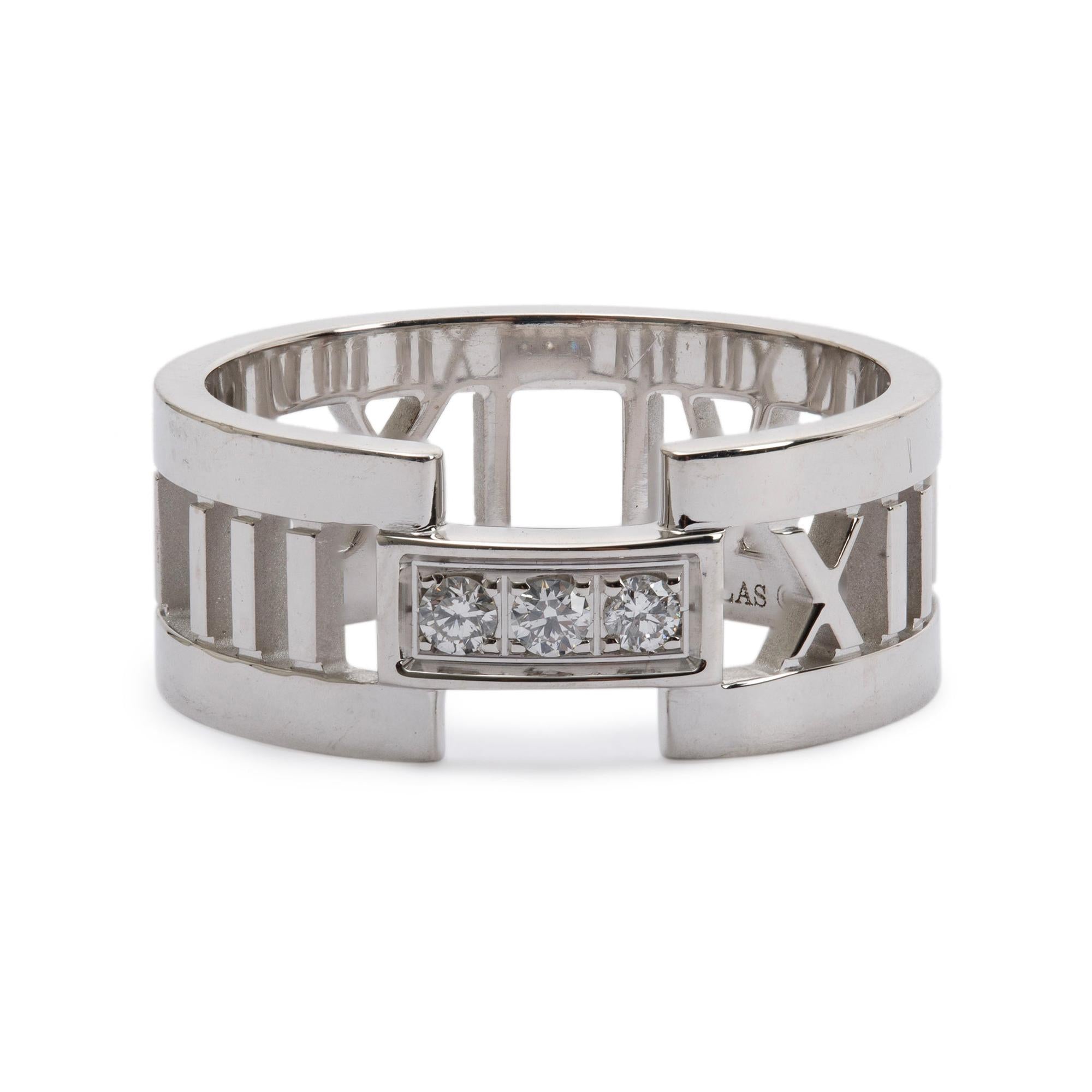 Tiffany & Co. 18k White Gold Wide Atlas Open Ring with Diamonds