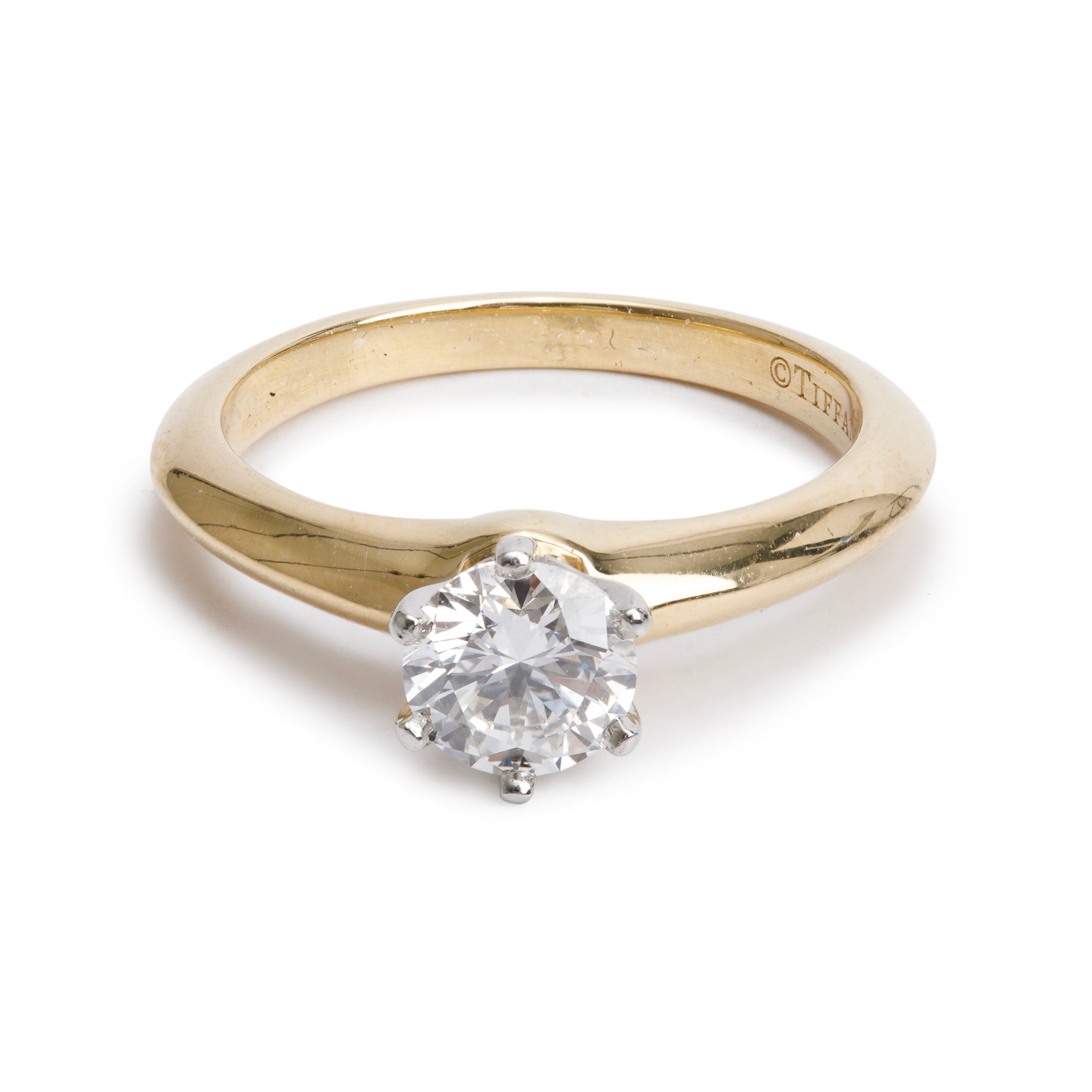 Tiffany & Co. 18k Yellow Gold 0.71 ct. Round Brilliant Cut Diamond Solitaire Engagement Ring, Size 5.5 w/ Box