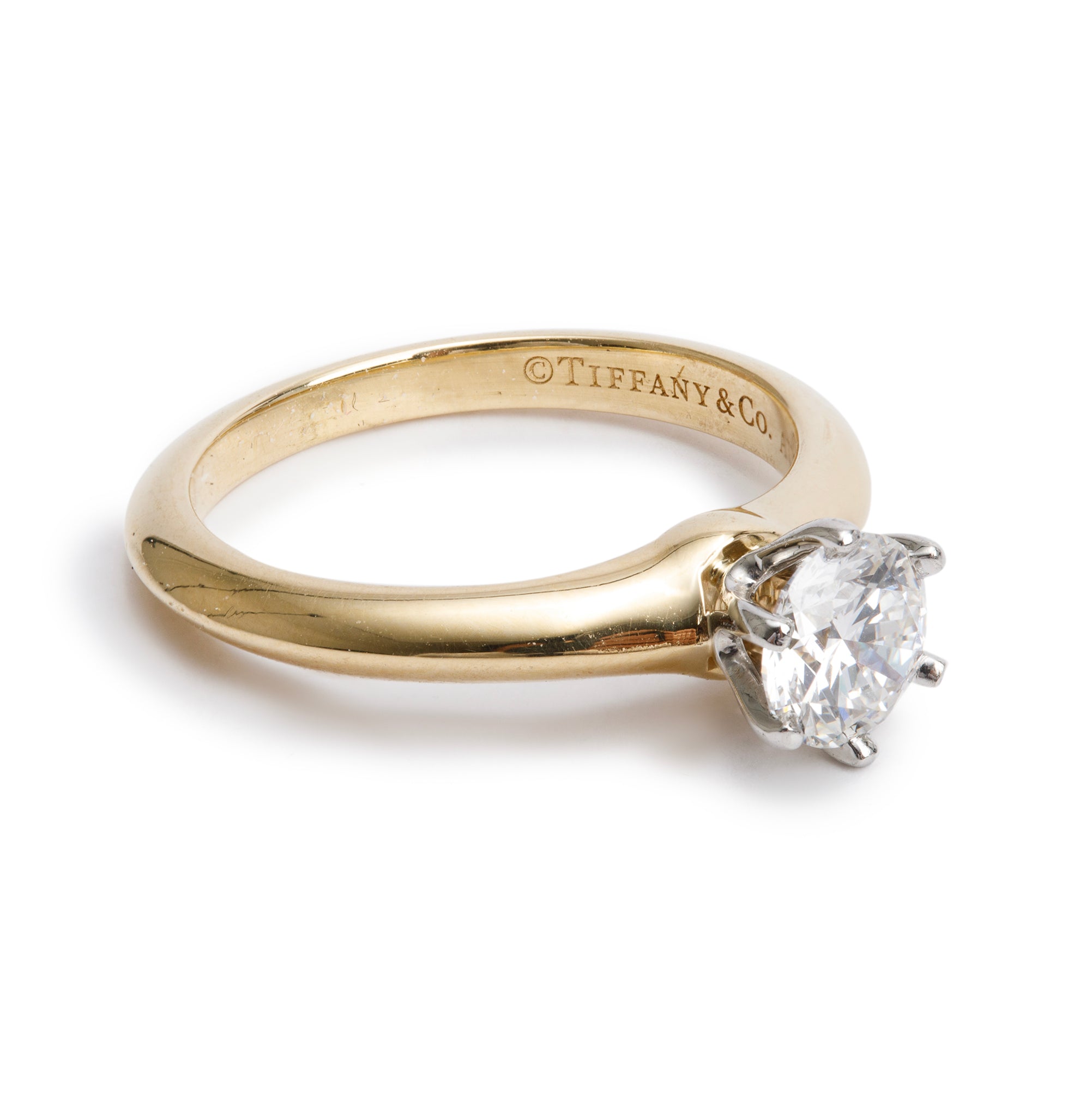 Tiffany & Co. 18k Yellow Gold 0.71 ct. Round Brilliant Cut Diamond Solitaire Engagement Ring, Size 5.5 w/ Box