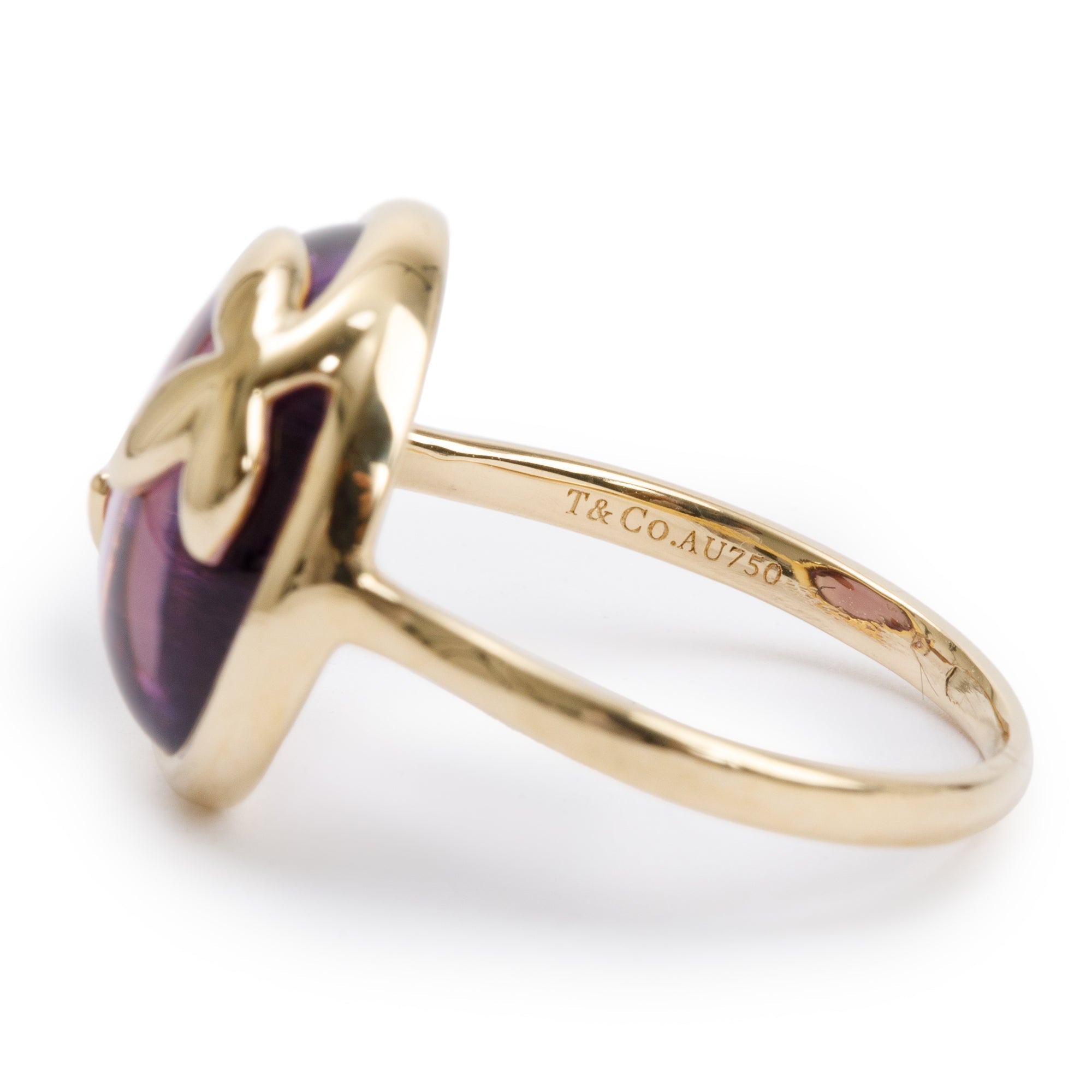 Tiffany & Co. 18k Yellow Gold Amethyst Olive Leaf Ring, Size 5 w/ Box