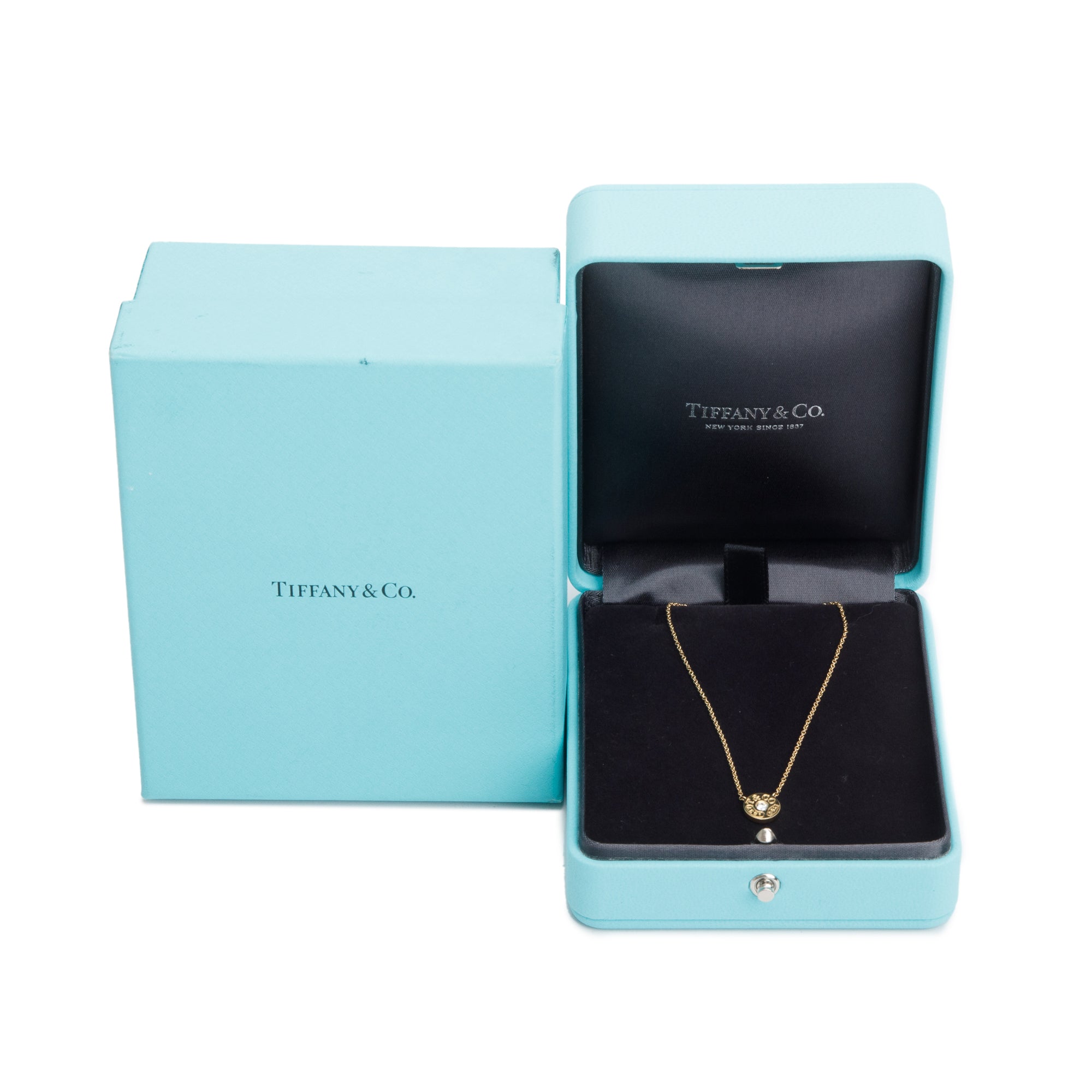 Tiffany & Co. 18k Yellow Gold Diamond 1837 Circle Pendant Necklace w/ Box