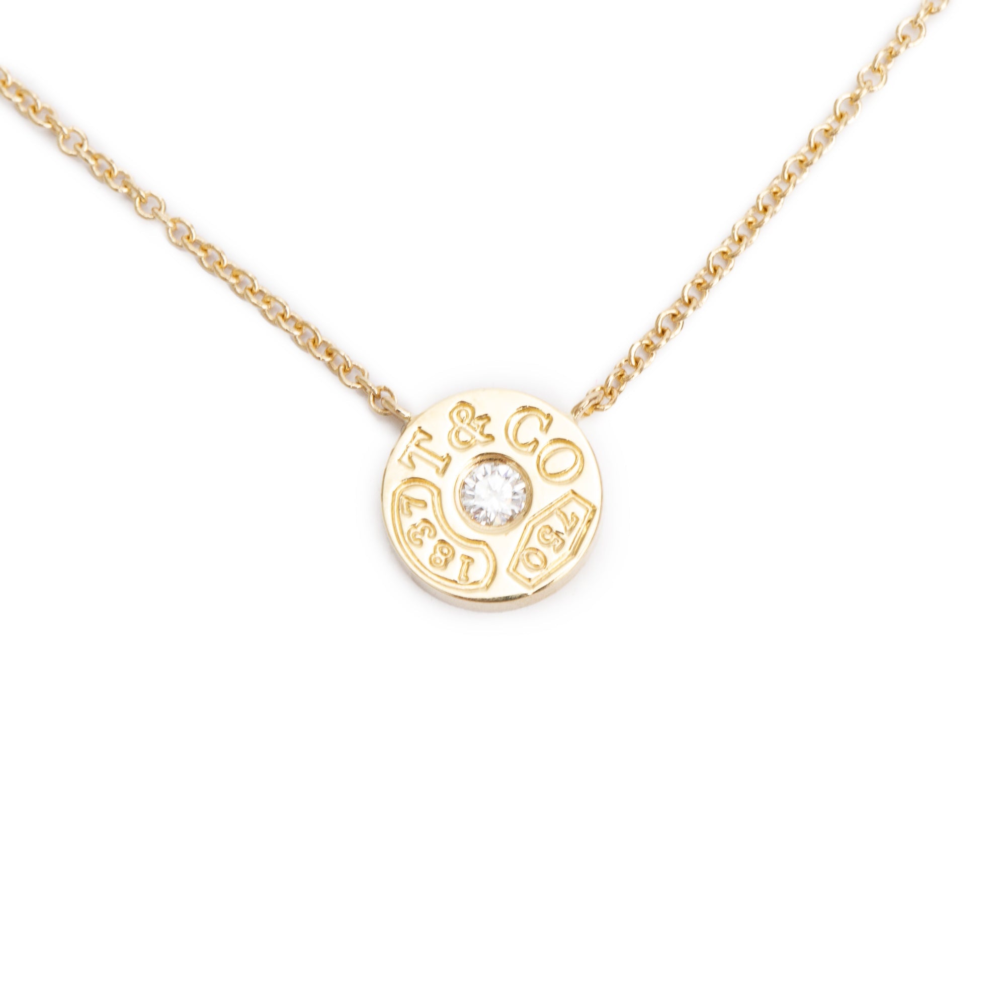 Tiffany & Co. 18k Yellow Gold Diamond 1837 Circle Pendant Necklace w/ Box