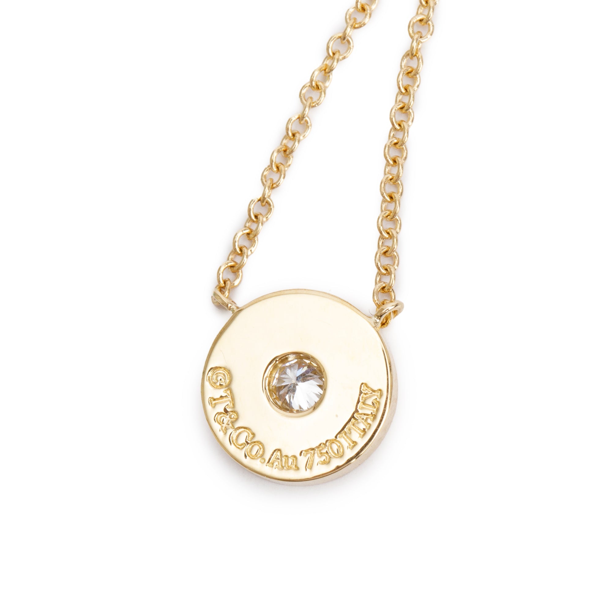 Tiffany & Co. 18k Yellow Gold Diamond 1837 Circle Pendant Necklace w/ Box