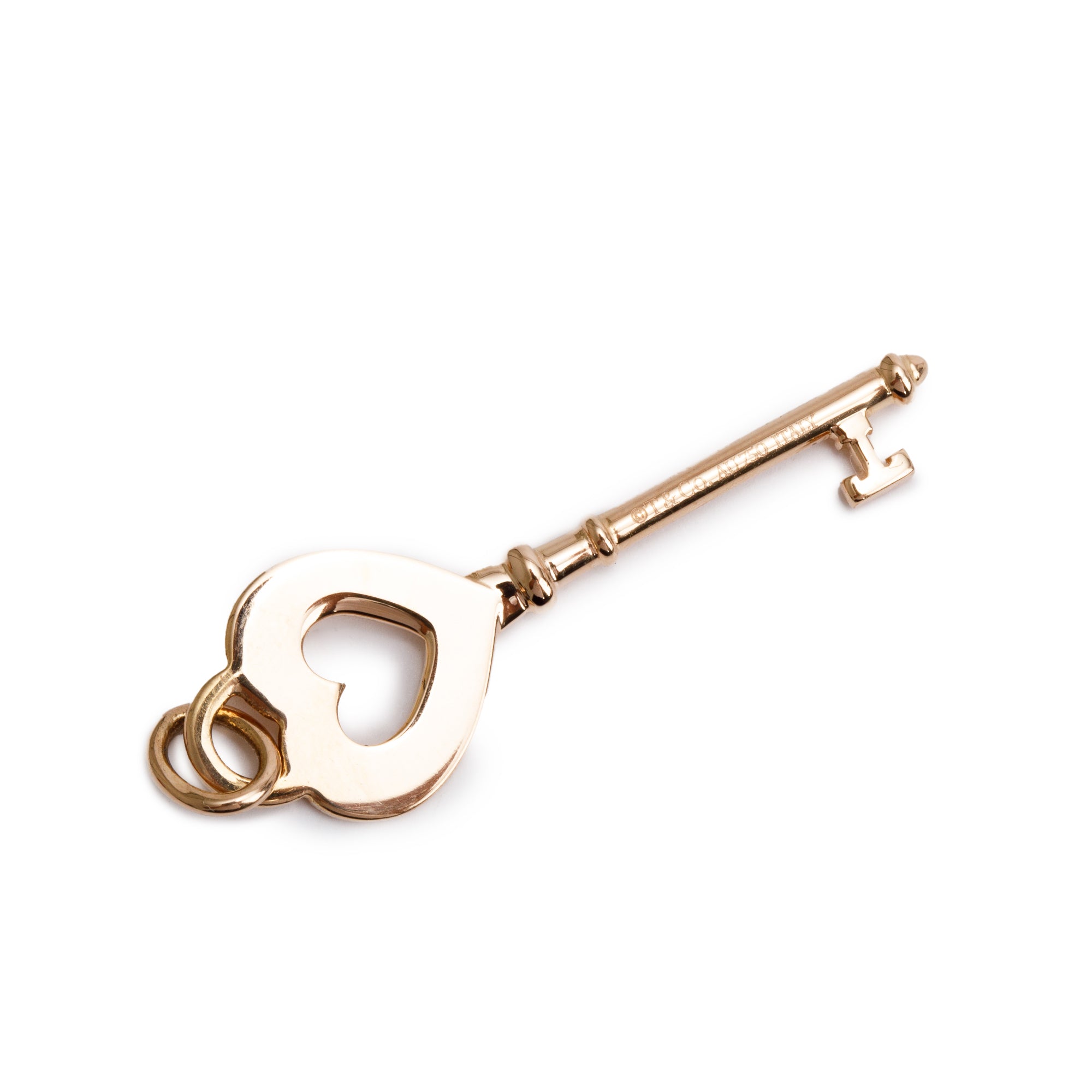 Tiffany & Co. 18k Yellow Gold Diamond Heart Key Pendant w/ Box