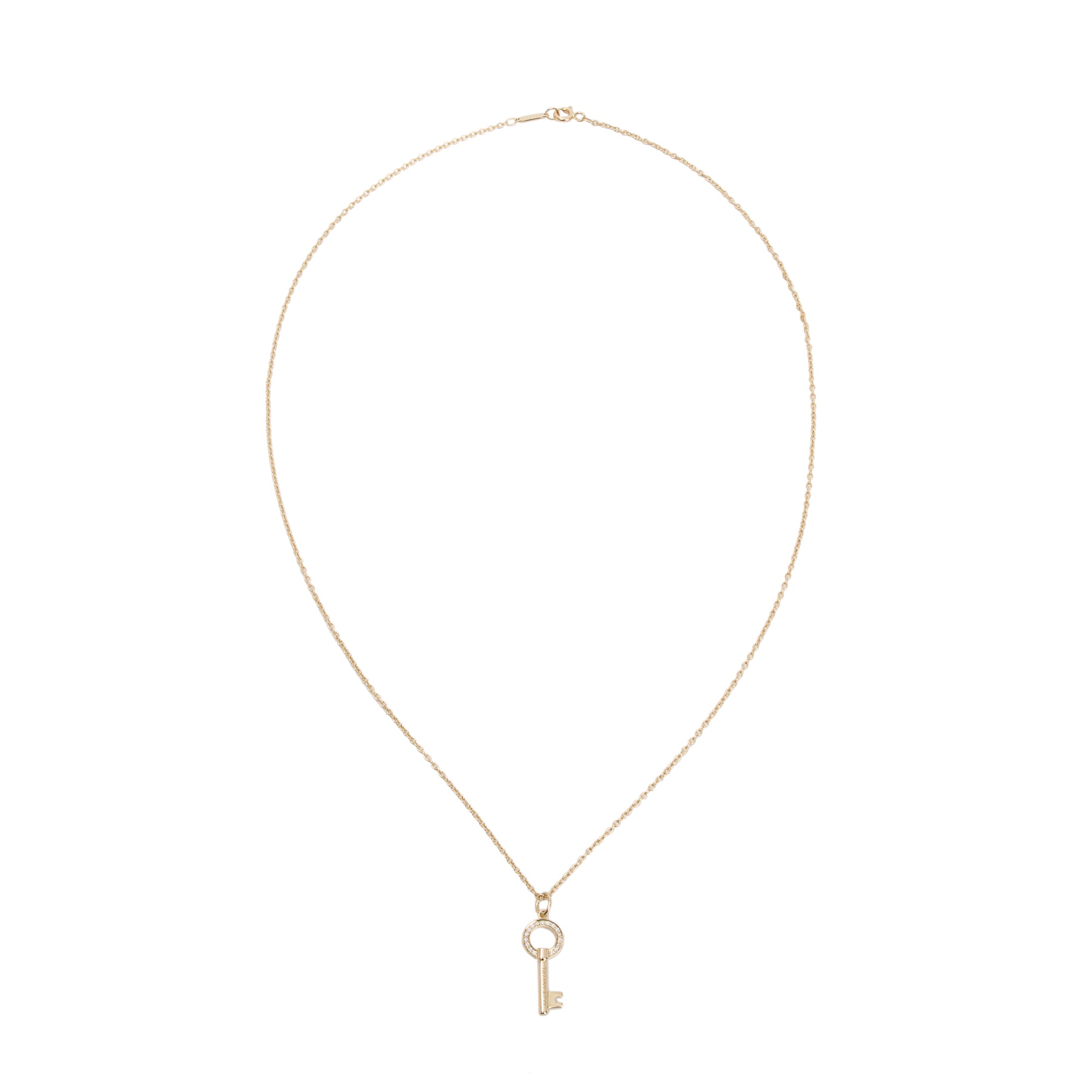 Tiffany & Co. 18k Yellow Gold Diamond Mini Modern Keys Open Round Key Pendant Necklace