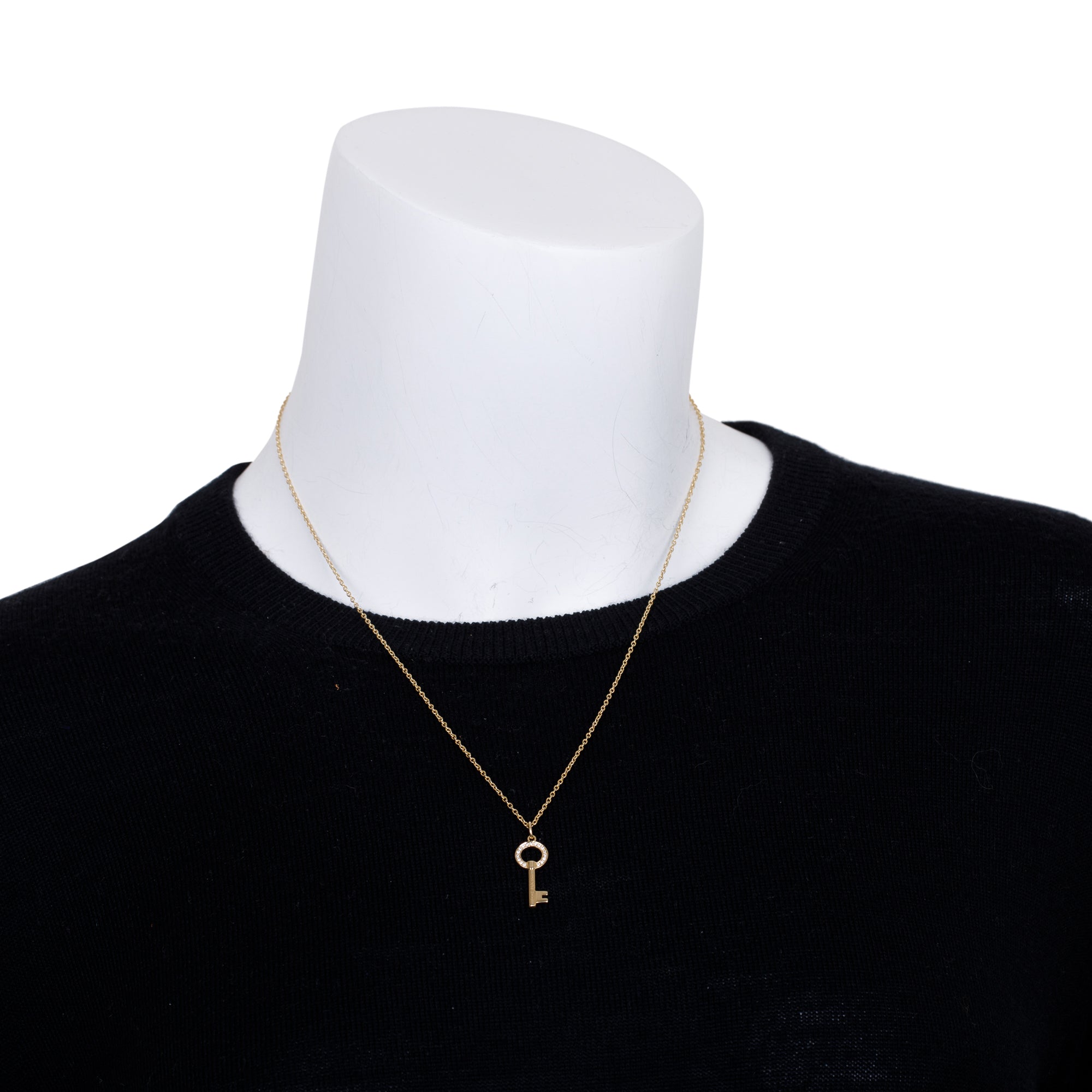 Tiffany & Co. 18k Yellow Gold Diamond Mini Modern Keys Open Round Key Pendant Necklace