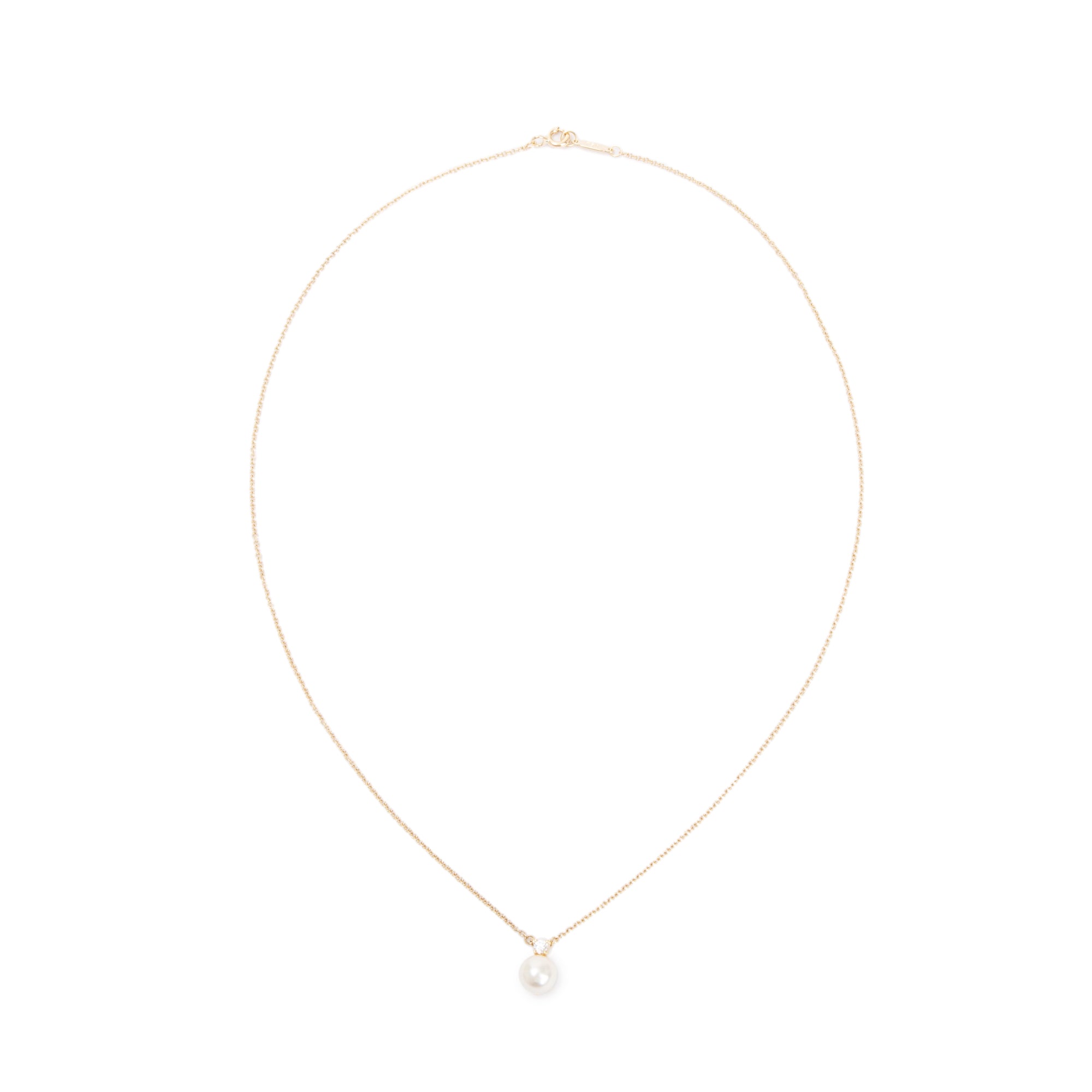 Tiffany & Co. 18k Yellow Gold Diamond Signature Pearl Pendant Necklace w/ Box