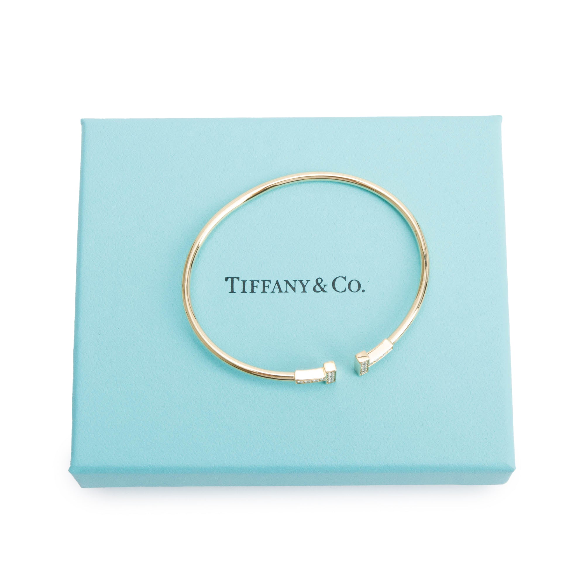 Tiffany & Co. 18k Yellow Gold Diamond T Wire Bracelet w/ Box