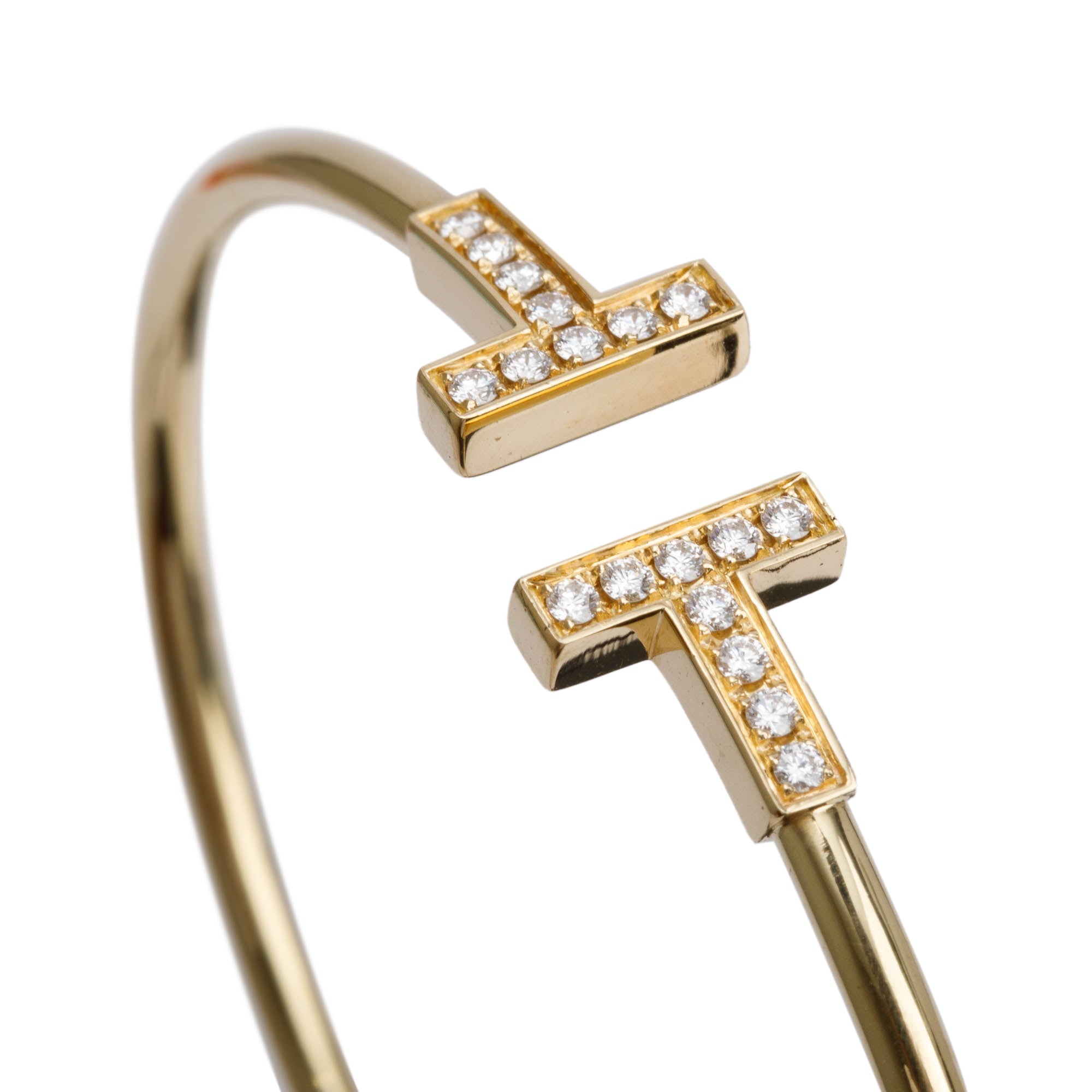 Tiffany & Co. 18k Yellow Gold Diamond T Wire Bracelet w/ Box
