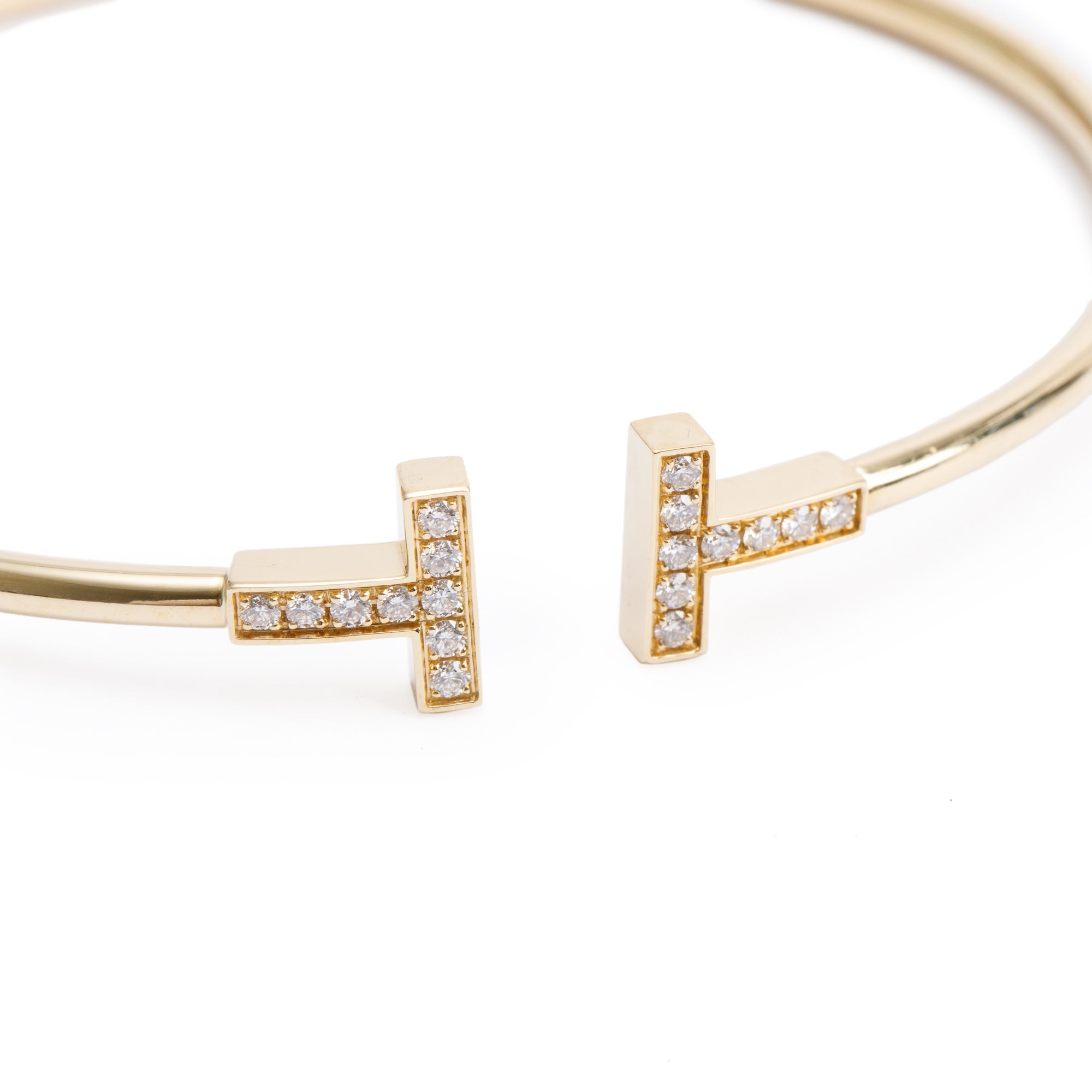 Tiffany & Co. 18k Yellow Gold Diamond T Wire Bracelet w/ Box