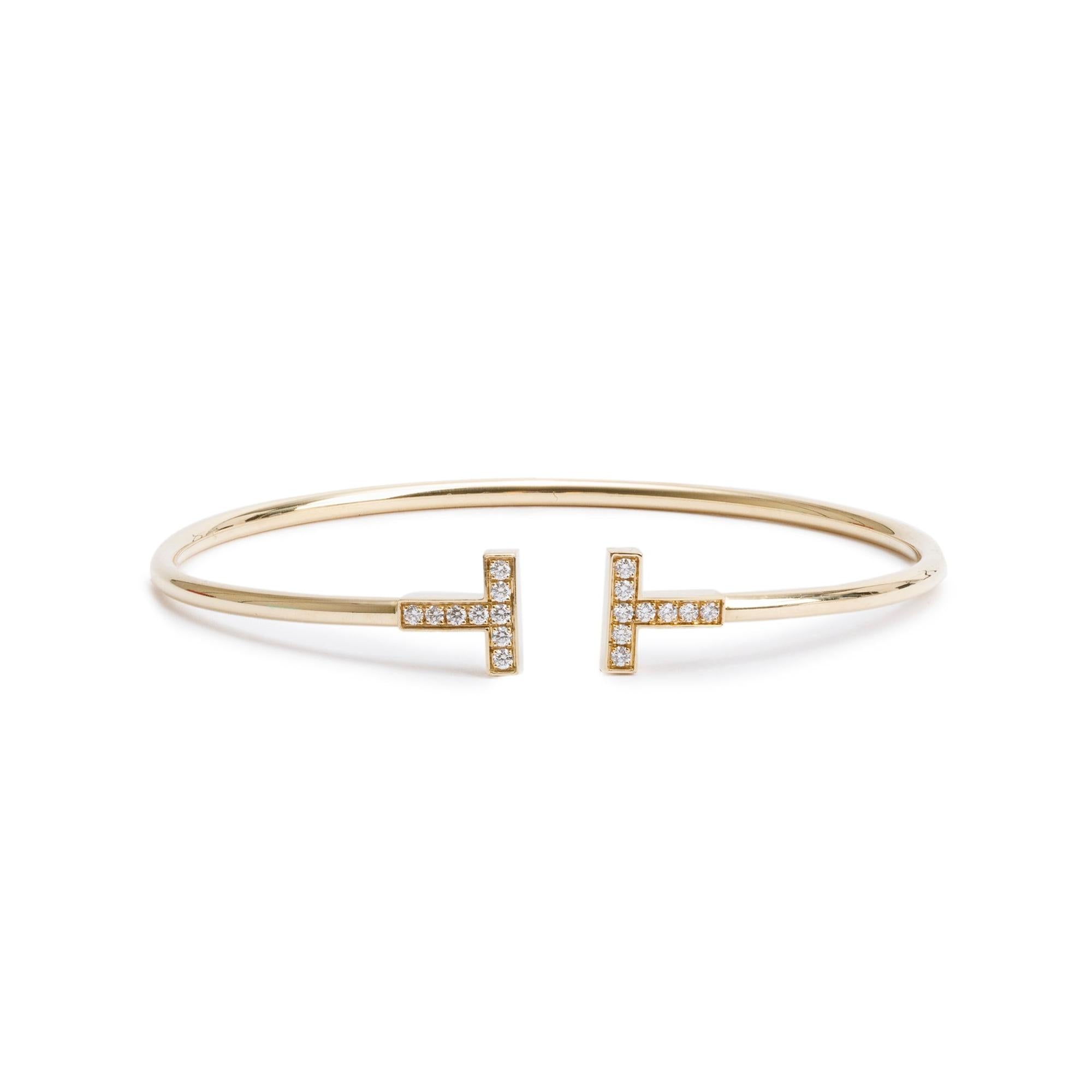 Tiffany & Co. 18k Yellow Gold Diamond T Wire Bracelet w/ Box