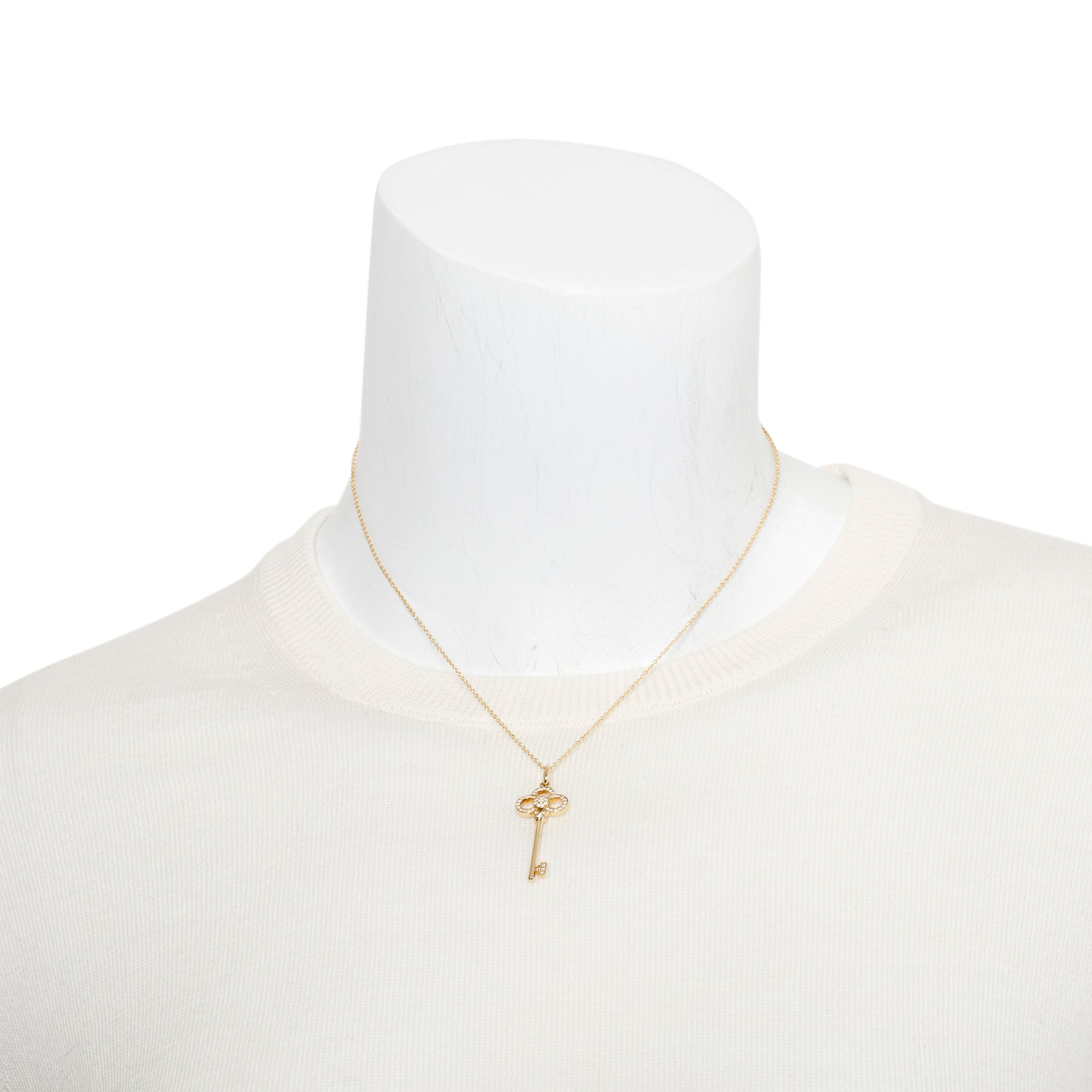 Tiffany & Co. 18k Yellow Gold Diamonds 1.5" Crown Key Pendant Necklace w/ Box